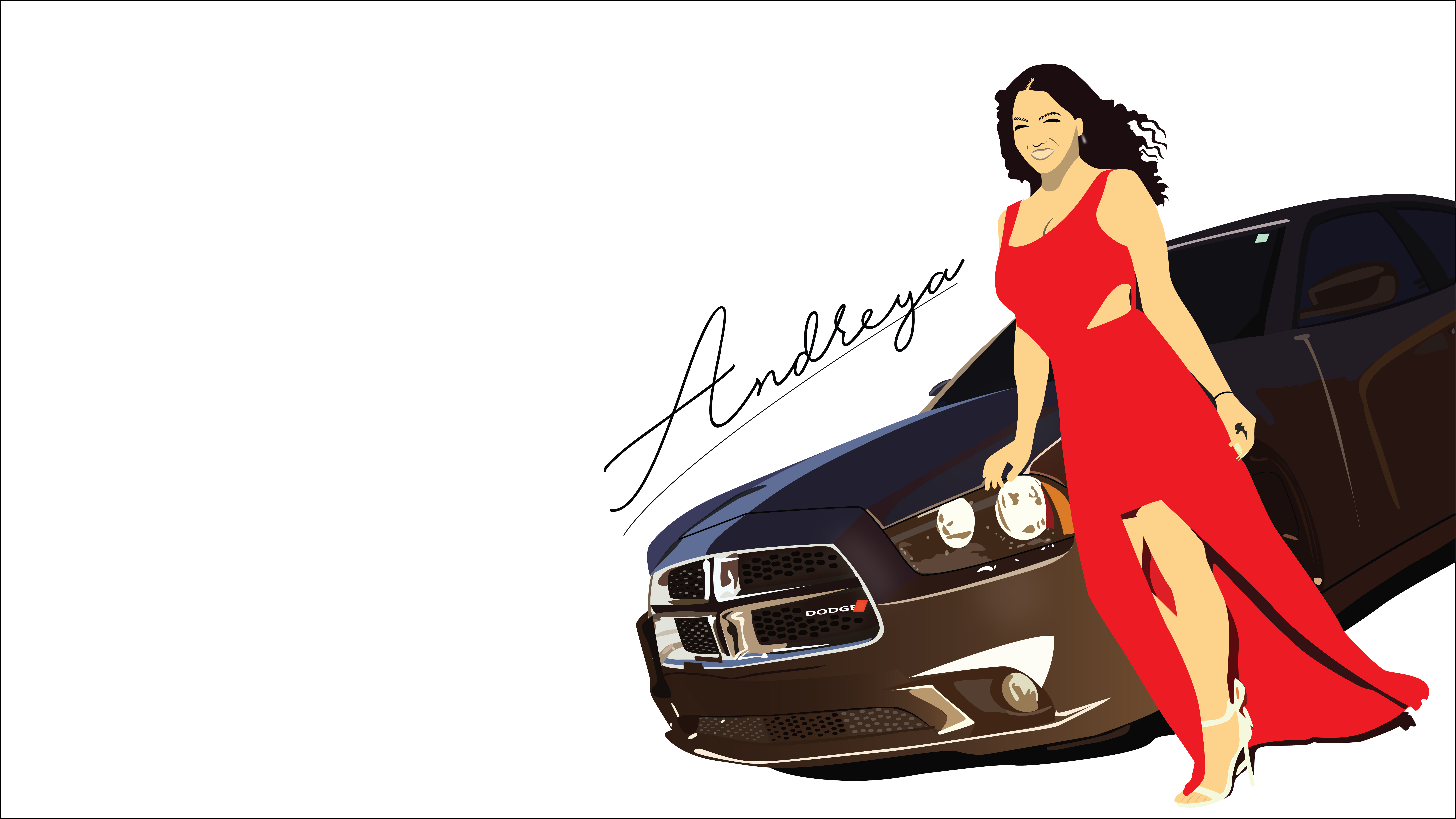 General 8007x4504 Dodge Charger illustration white background women red dress Dodge women with cars muscle cars American cars Stellantis