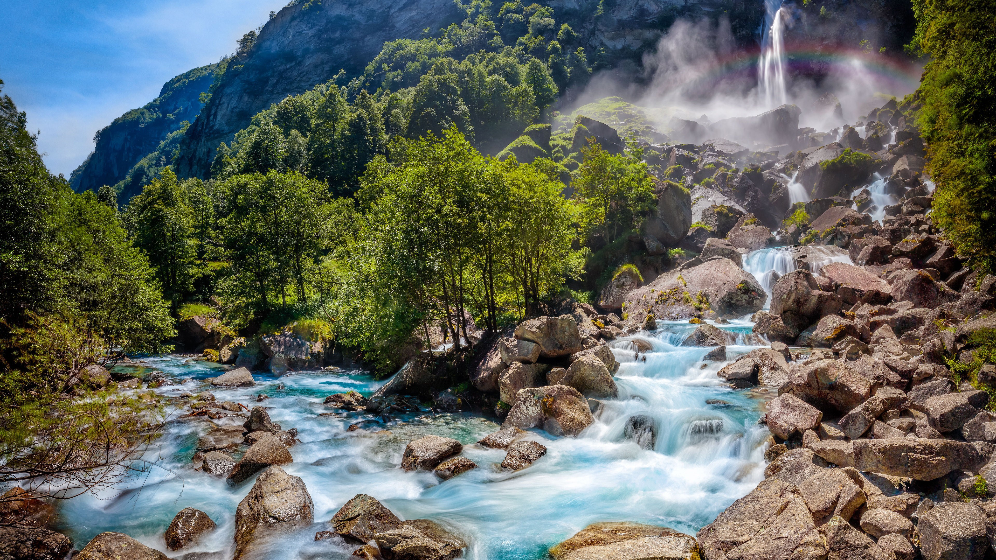 General 3840x2160 Switzerland waterfall water rocks trees mountains