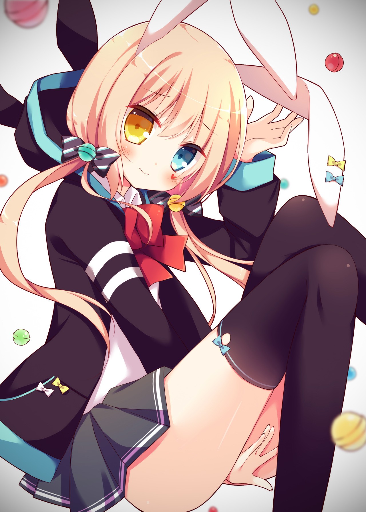 Anime 1280x1790 anime anime girls animal ears bunny ears heterochromia blonde long hair stockings skirt thigh-highs