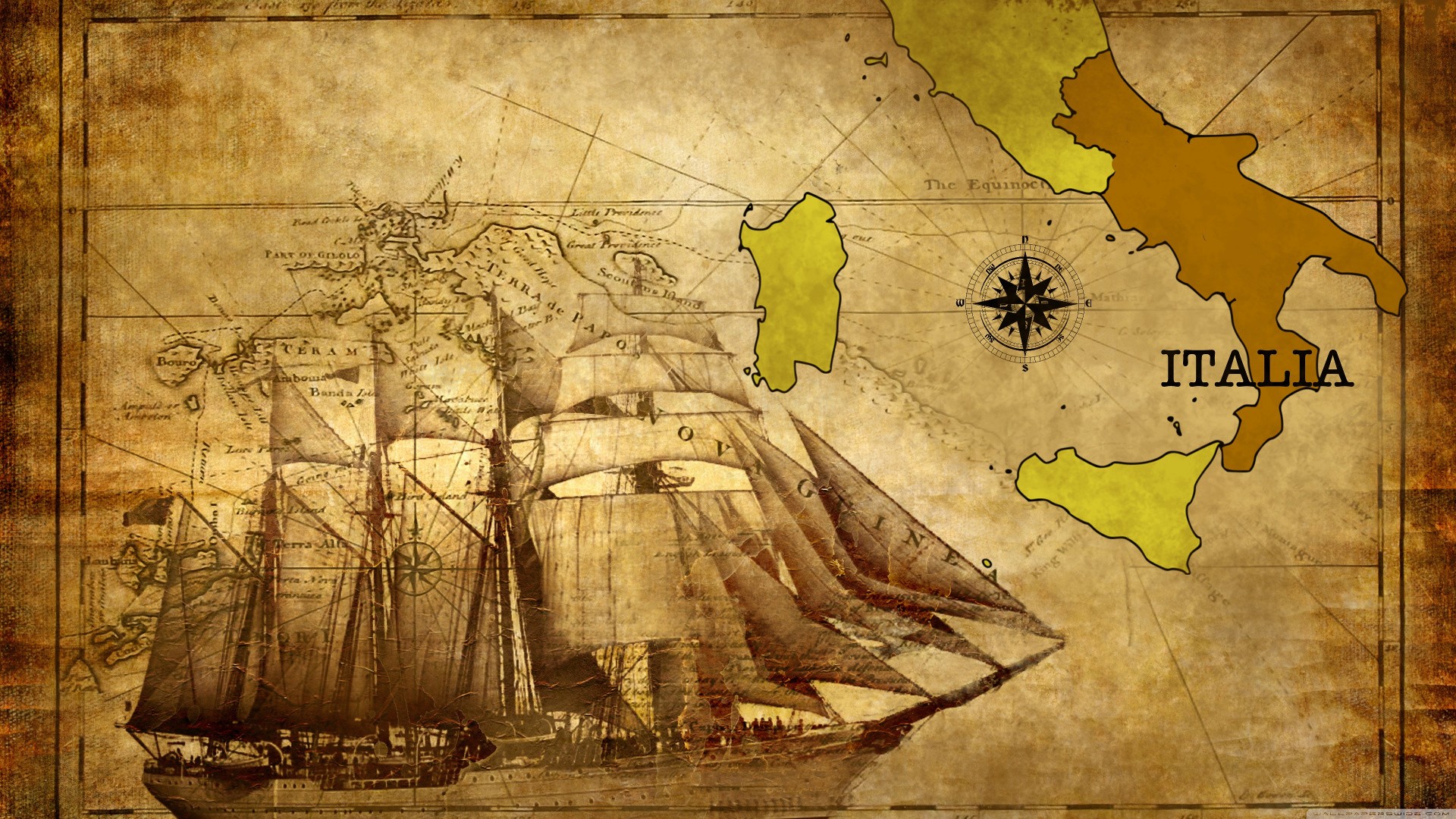 General 1920x1080 old map Italy history compass vessel ship digital art