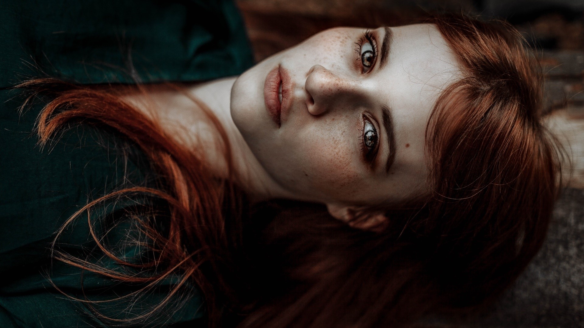 People 1920x1080 portrait face women model redhead lying on back