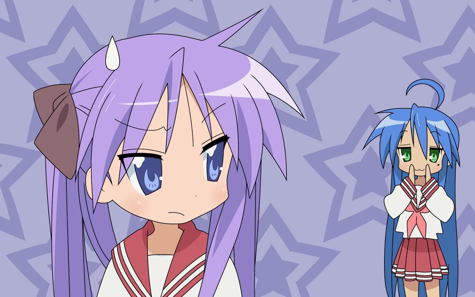 Anime 1600x1000 anime anime girls Lucky Star two women purple hair long hair blue hair