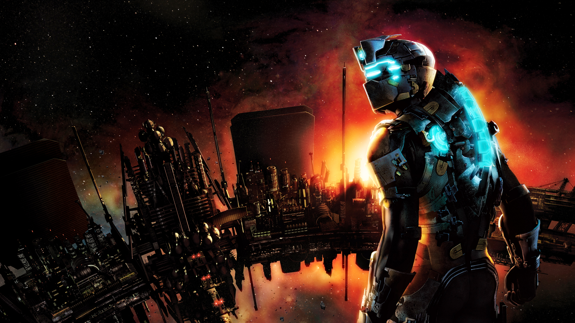 General 1920x1080 Dead Space Isaac Clarke Dead Space 2 cyan red video game art stars space video games science fiction horror