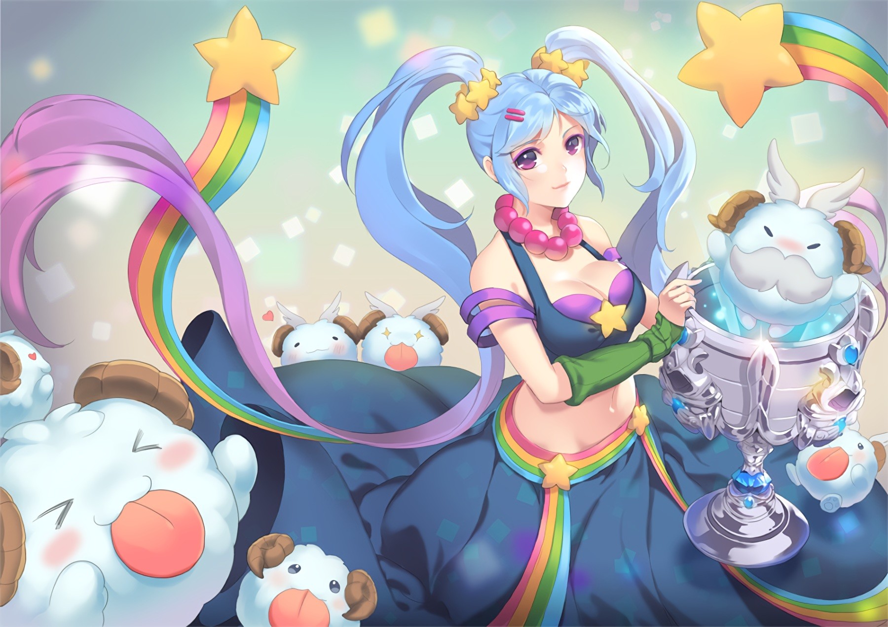 Anime 1800x1272 anime anime girls League of Legends blue hair purple eyes cleavage long hair twintails Sona (League of Legends) Poro boobs sheep animals mammals DeviantArt fantasy art fantasy girl belly fan art PC gaming video game girls video game characters