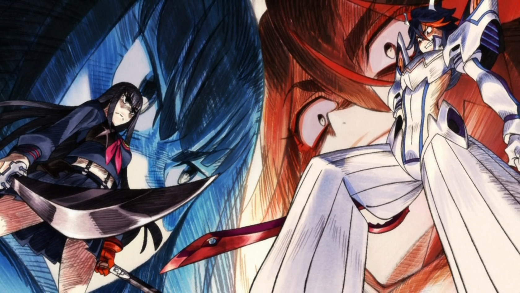 Anime 1679x945 Kill la Kill Matoi Ryuuko Kiryuin Satsuki anime women with swords sword black hair