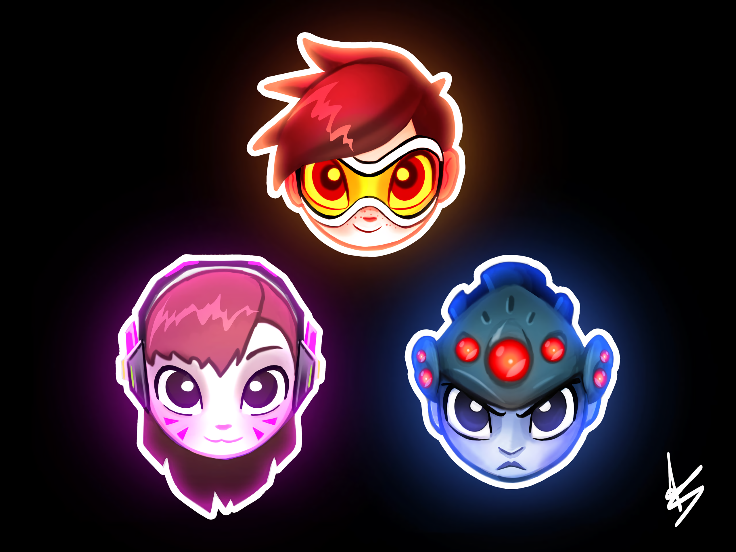 General 2560x1920 Overwatch Blizzard Entertainment Tracer (Overwatch) D.Va (Overwatch) Widowmaker (Overwatch) video game characters PC gaming dark background face simple background