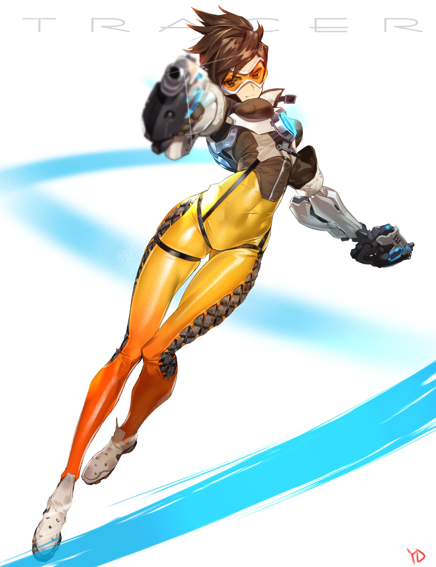 Anime 1500x1948 Overwatch bodysuit short hair Tracer (Overwatch) cyan girls with guns video game girls video game characters Pixiv goggles brunette PC gaming