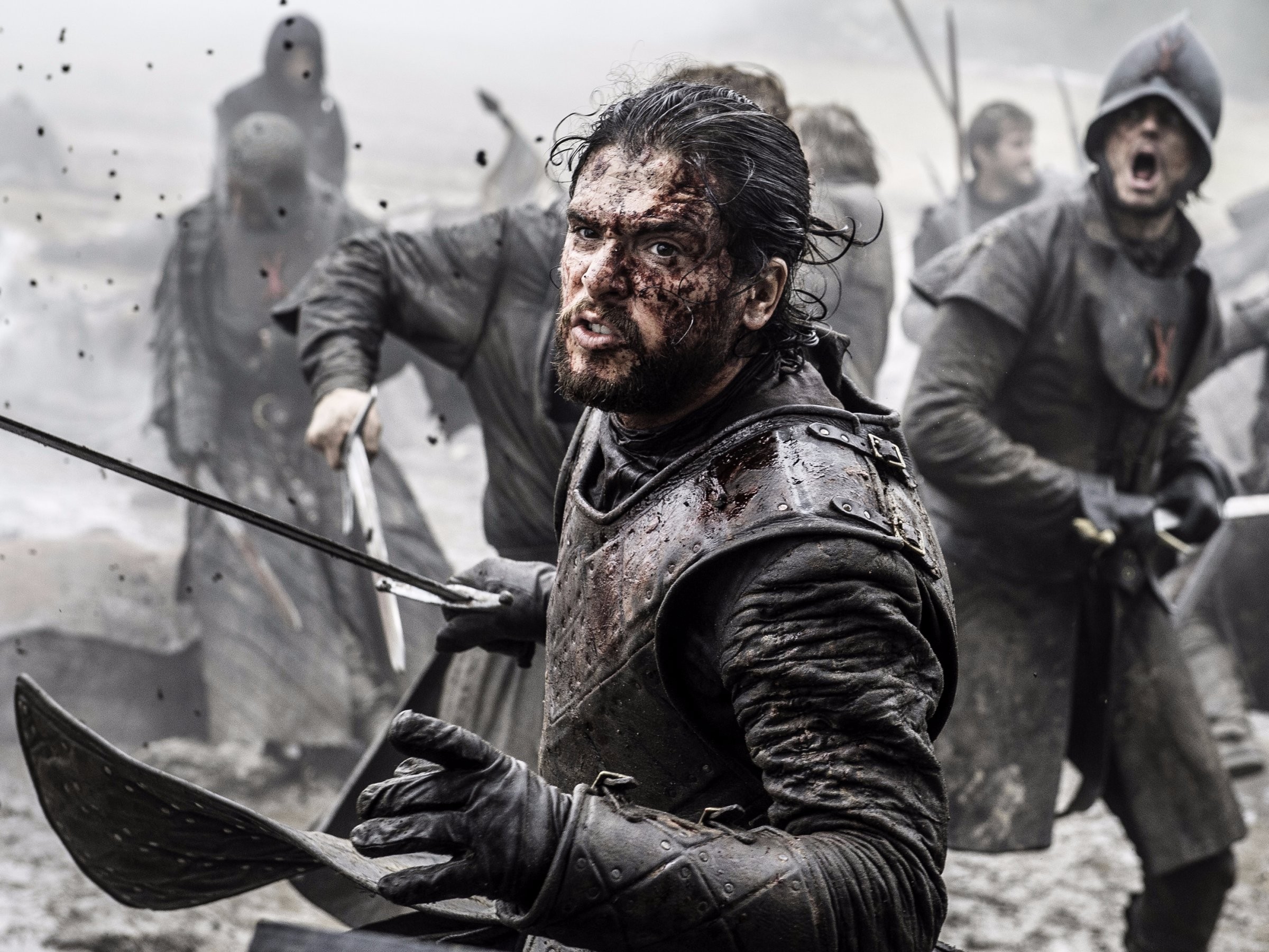 People 2400x1800 Game of Thrones Jon Snow battle Battle of the Bastards TV series actor blood sword armor film stills men