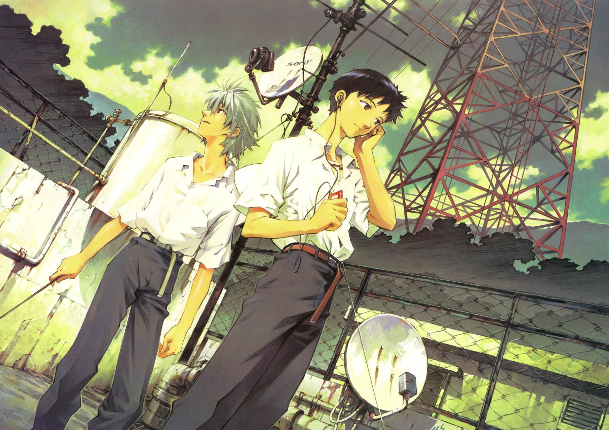 Anime 1982x1400 Ikari Shinji rooftops looking into the distance school uniform anime anime boys