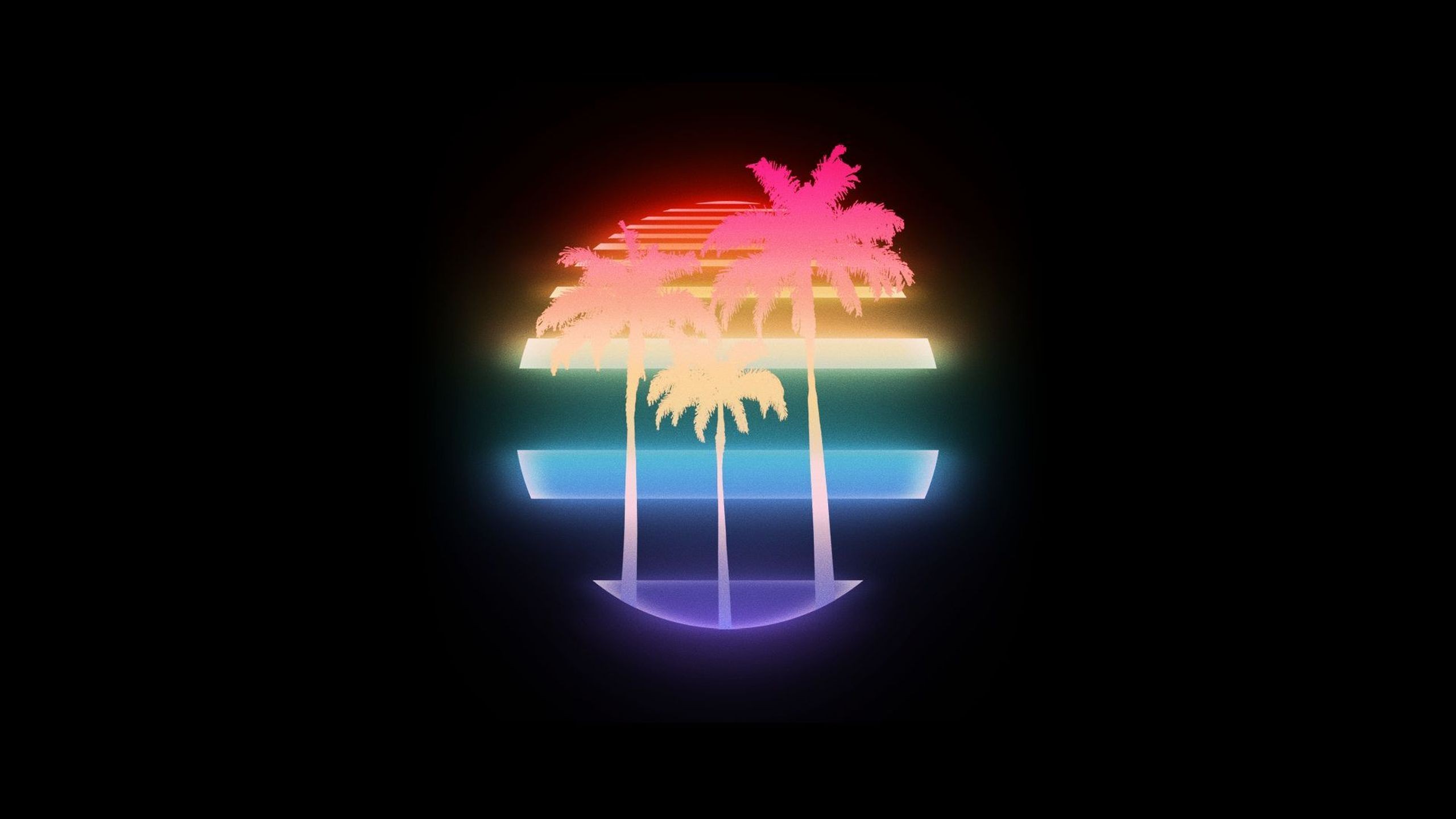General 2560x1440 1980s palm trees neon minimalism simple background digital art