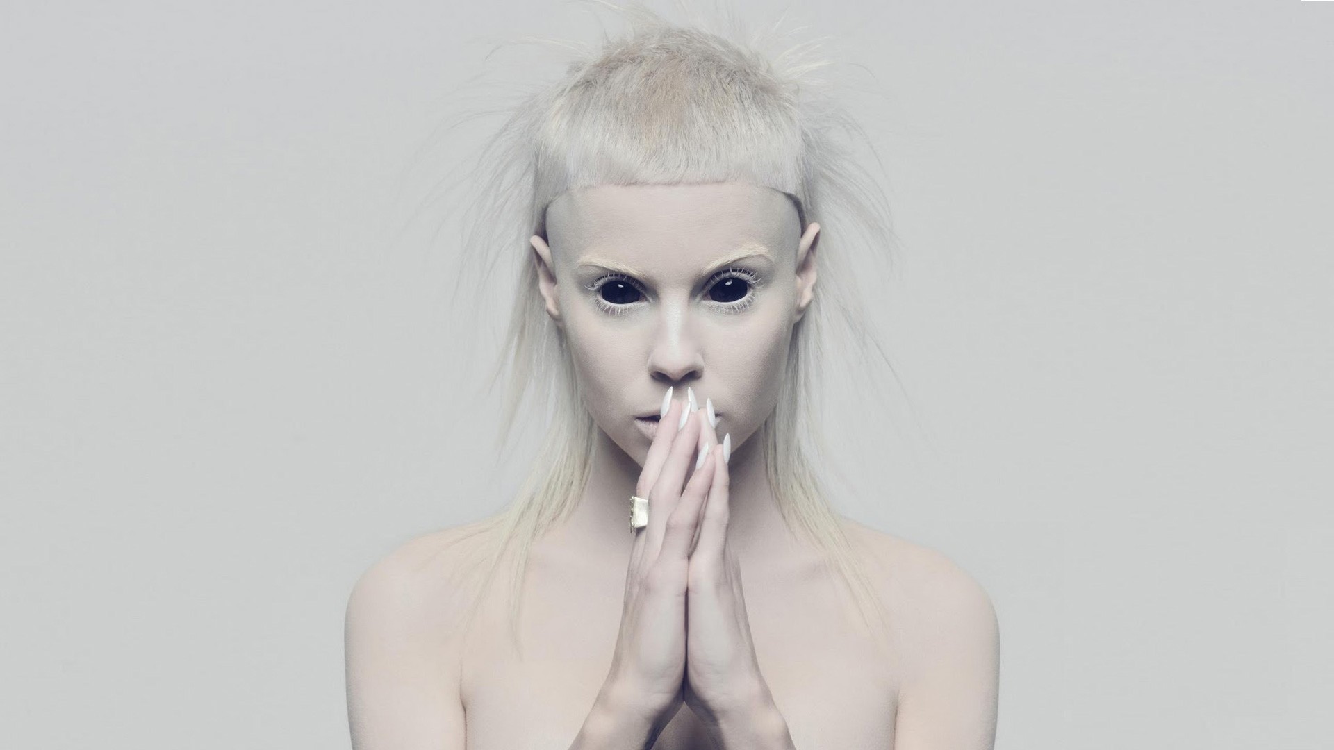 People 1920x1080 Die Antwoord zef Yolandi Visser white hair black sclera singer women implied nude