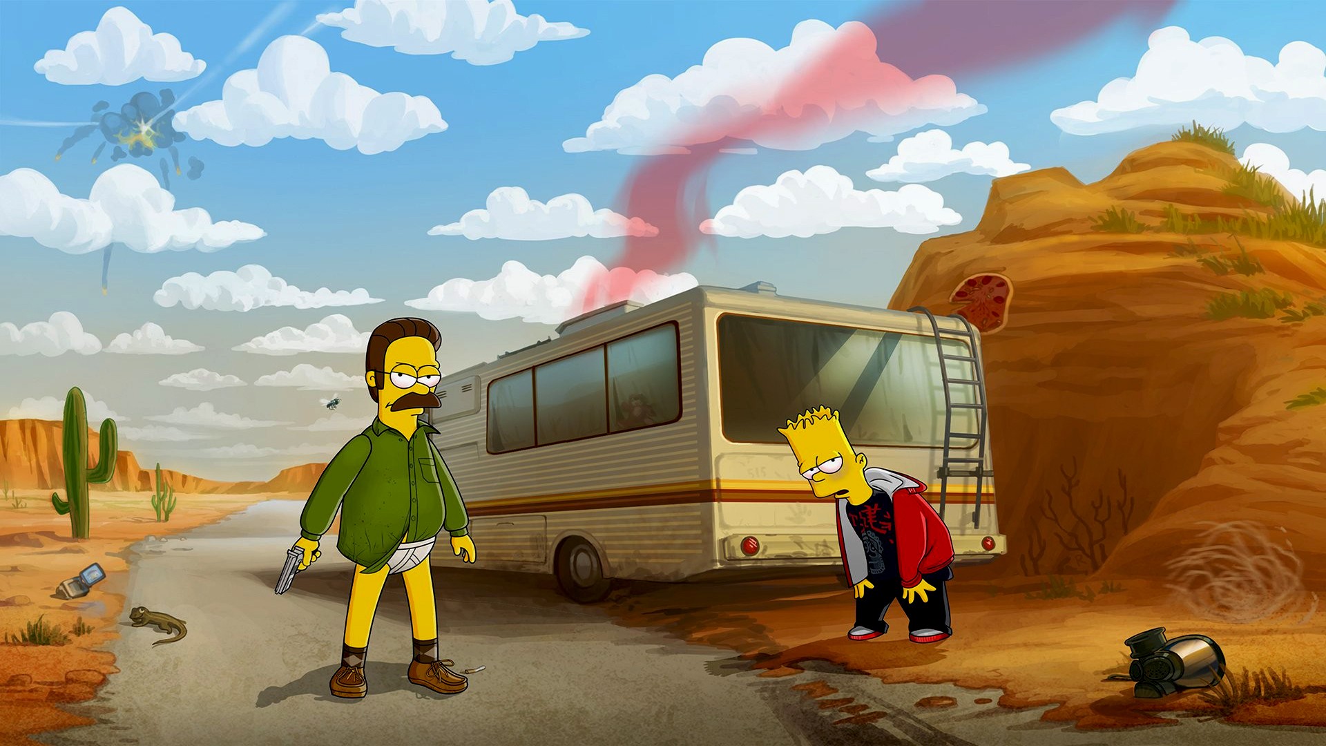 General 1920x1080 The Simpsons Breaking Bad Ned Flanders Bart Simpson humor desert TV series