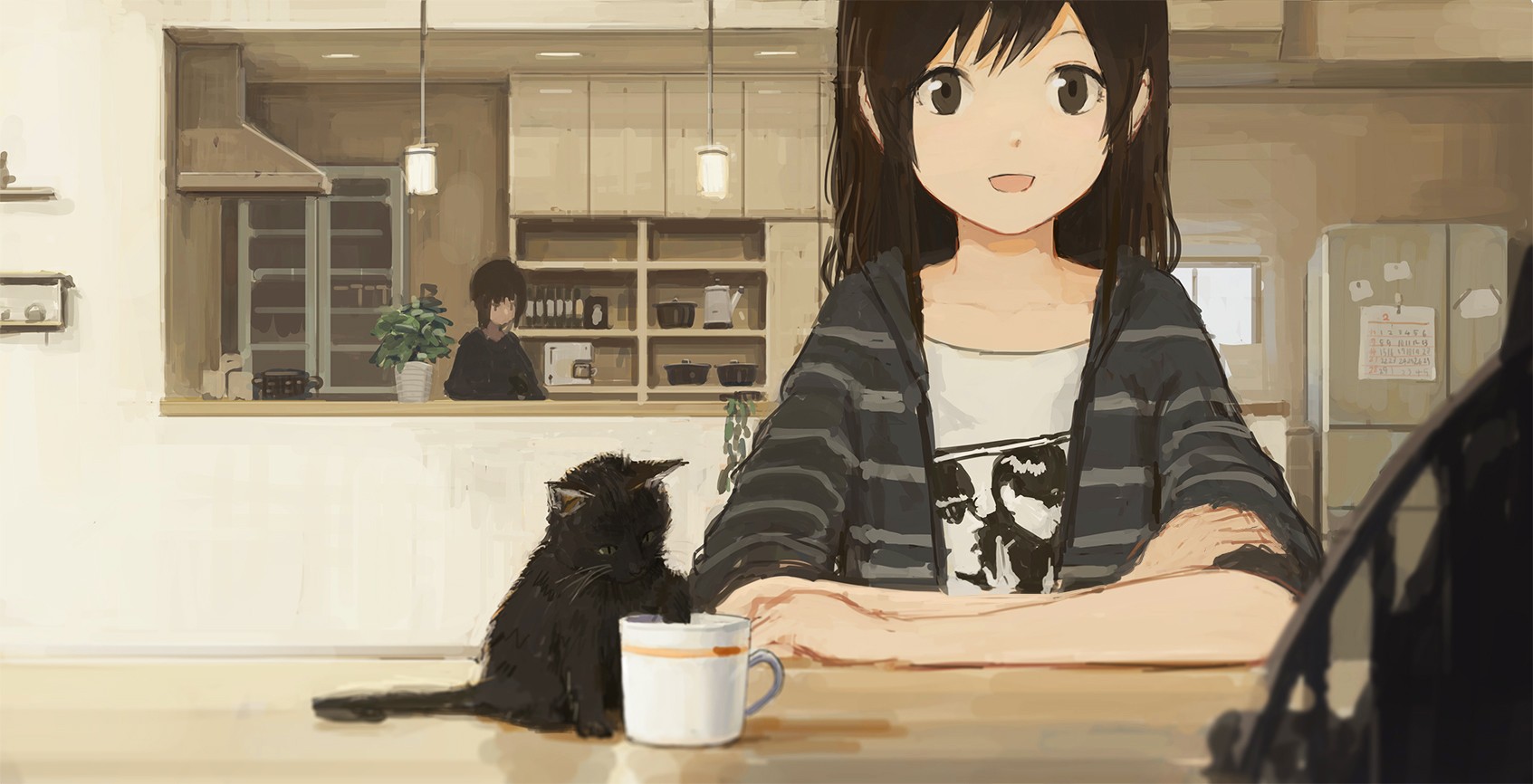 Anime 1693x866 anime anime girls cats