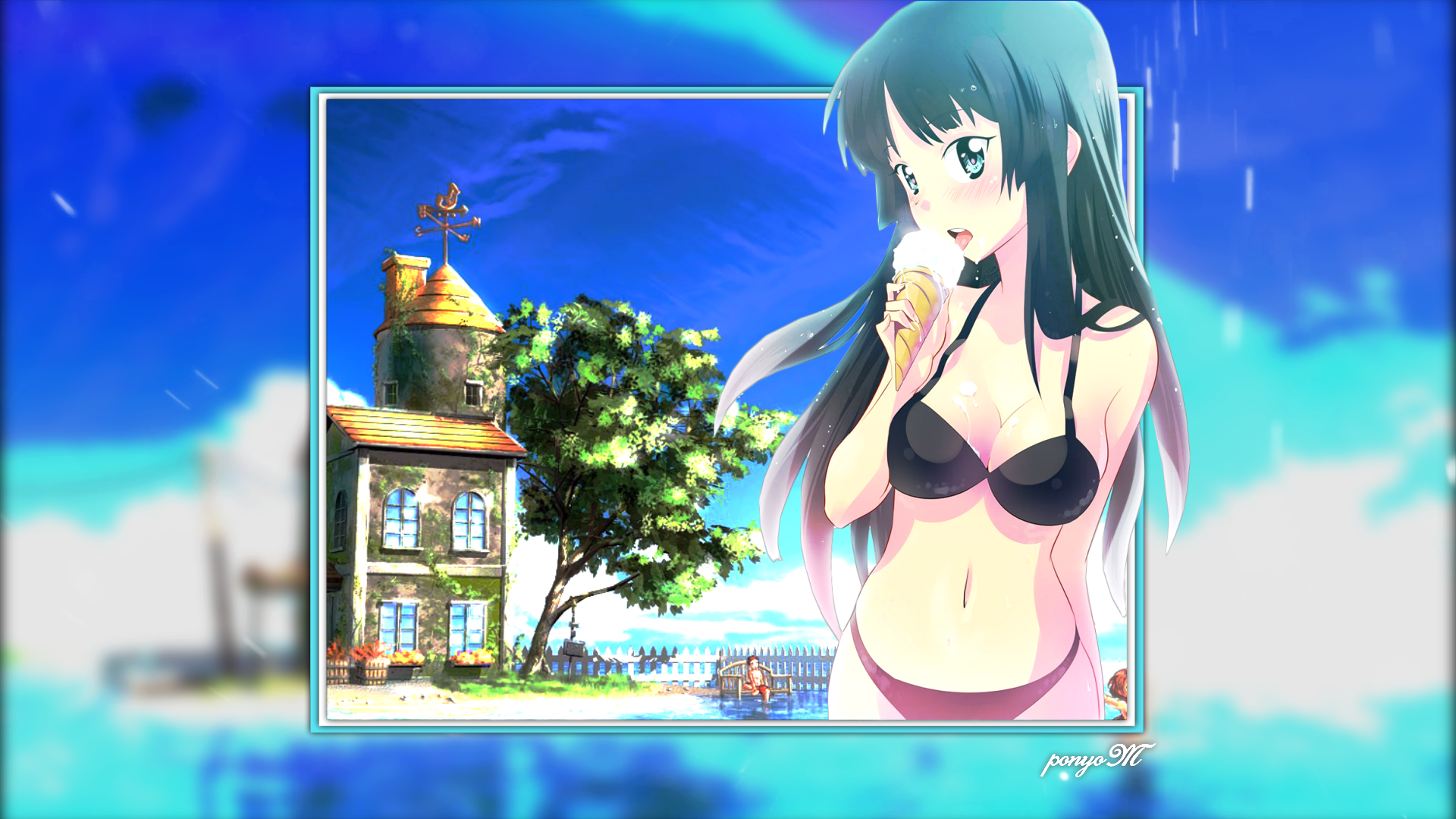 Anime 1920x1080 simple background artwork digital art anime anime girls K-ON! Akiyama Mio bikini