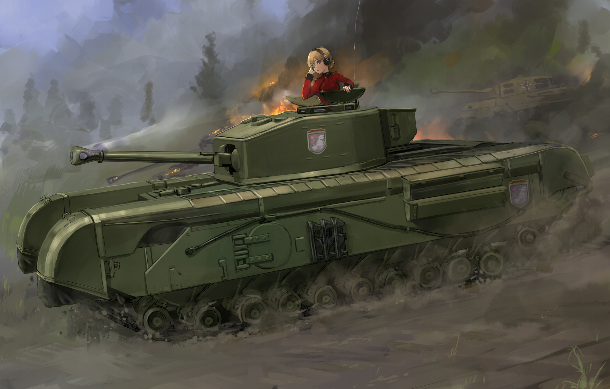 Anime 2000x1277 Girls und Panzer Darjeeling Churchill Mk.VII tank anime girls