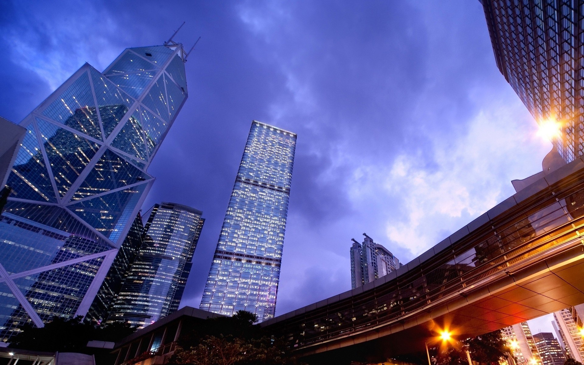 General 1920x1200 urban skyscraper Hong Kong city city lights clouds violet Asia China low light