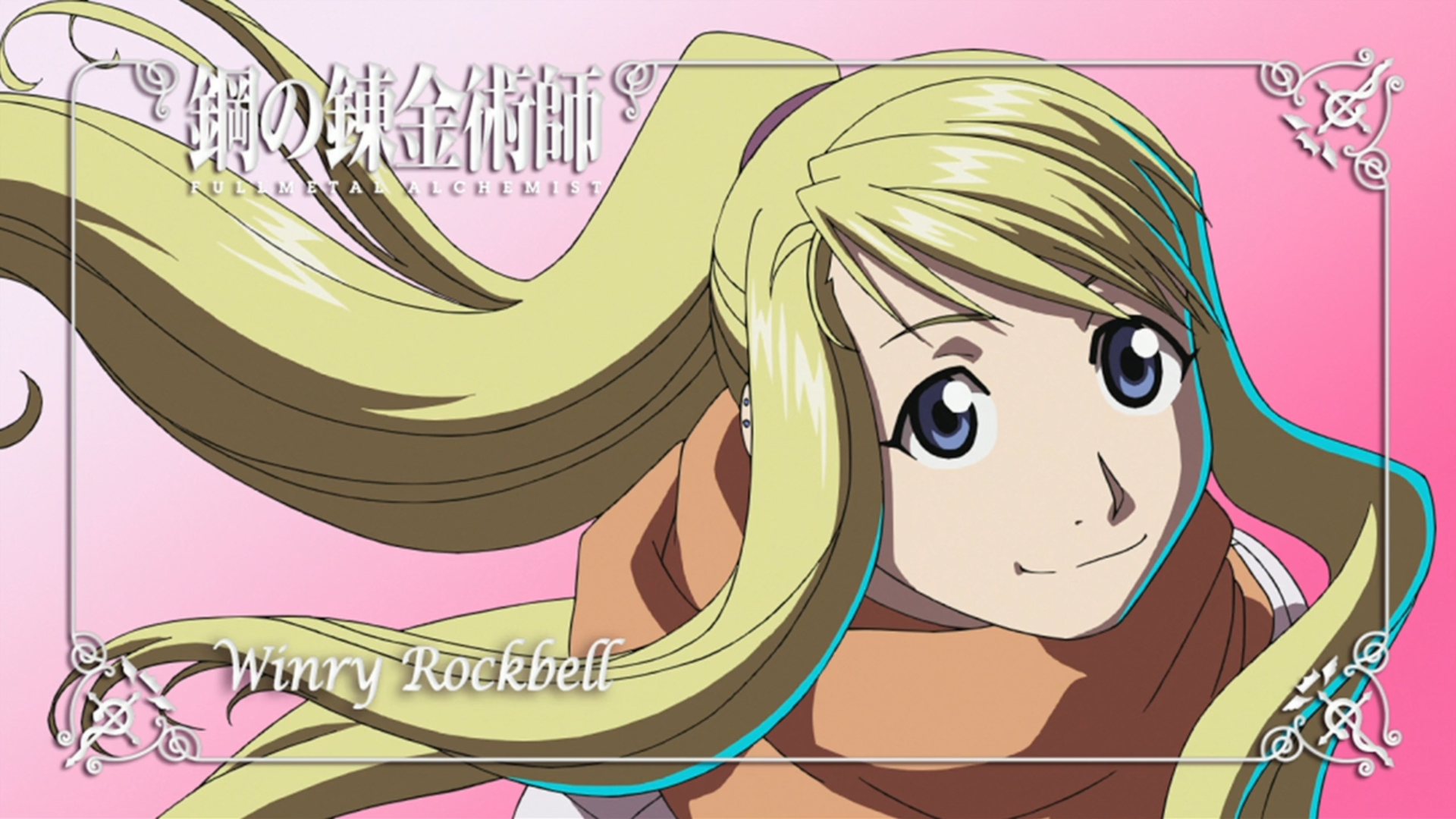 Anime 1920x1080 Fullmetal Alchemist: Brotherhood Rockbell Winry anime anime girls blonde pink background gradient long hair