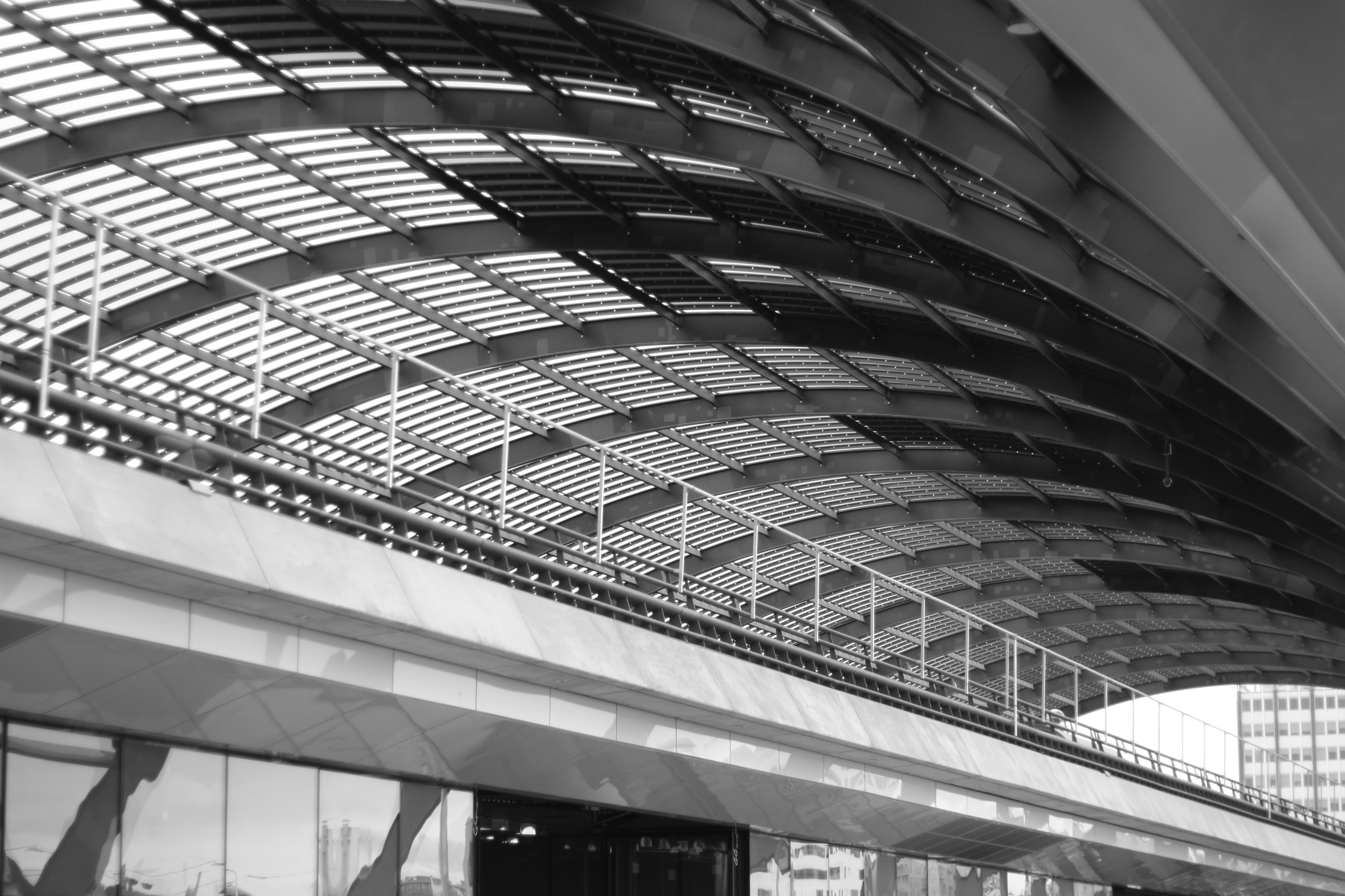 General 4272x2848 monochrome train station arch railing gray architecture urban