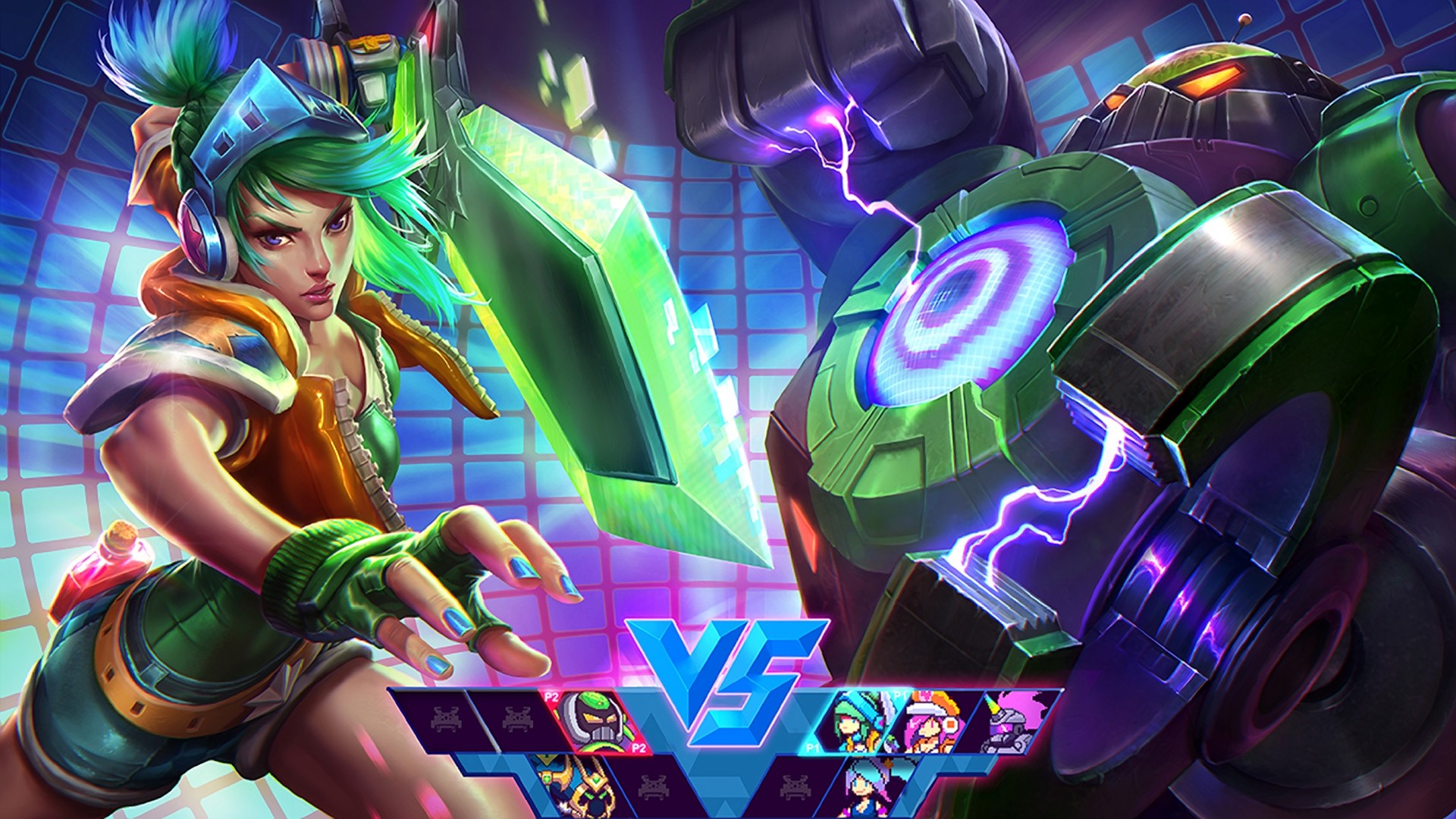 General 1920x1080 League of Legends Riven (League of Legends) Blitzcrank (League of Legends) video game girls green hair cyan nails sword weapon women with swords PC gaming