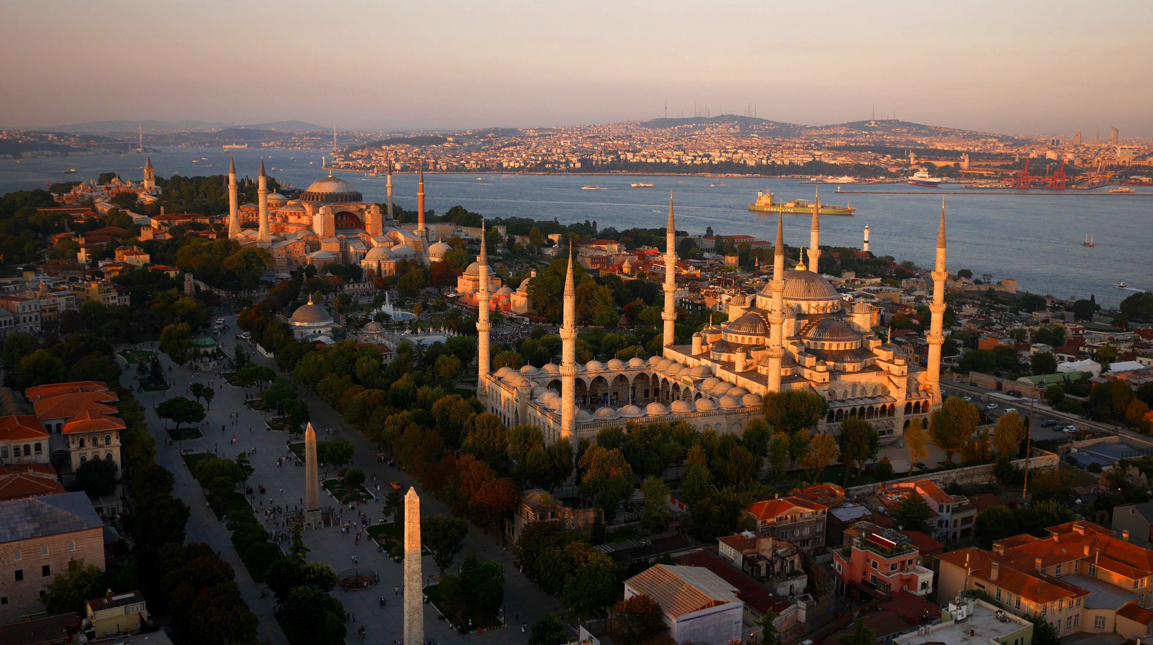 General 3872x2167 city cityscape Istanbul Hagia Sophia mosque Sultan Ahmed Mosque Turkey Ottoman architecture Ottoman Empire