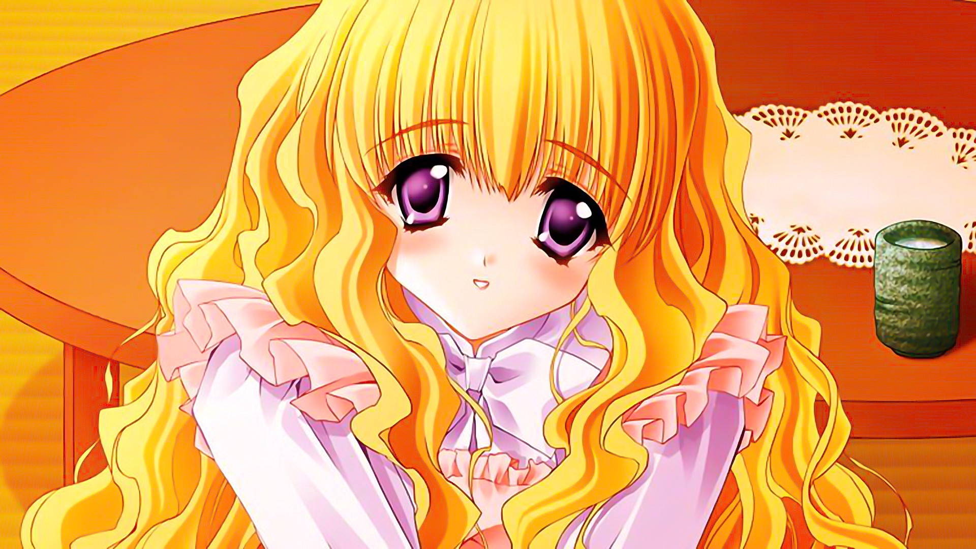 Anime 1920x1080 anime anime girls Yami to Boushi to Hon no Tabibito face purple eyes blonde long hair