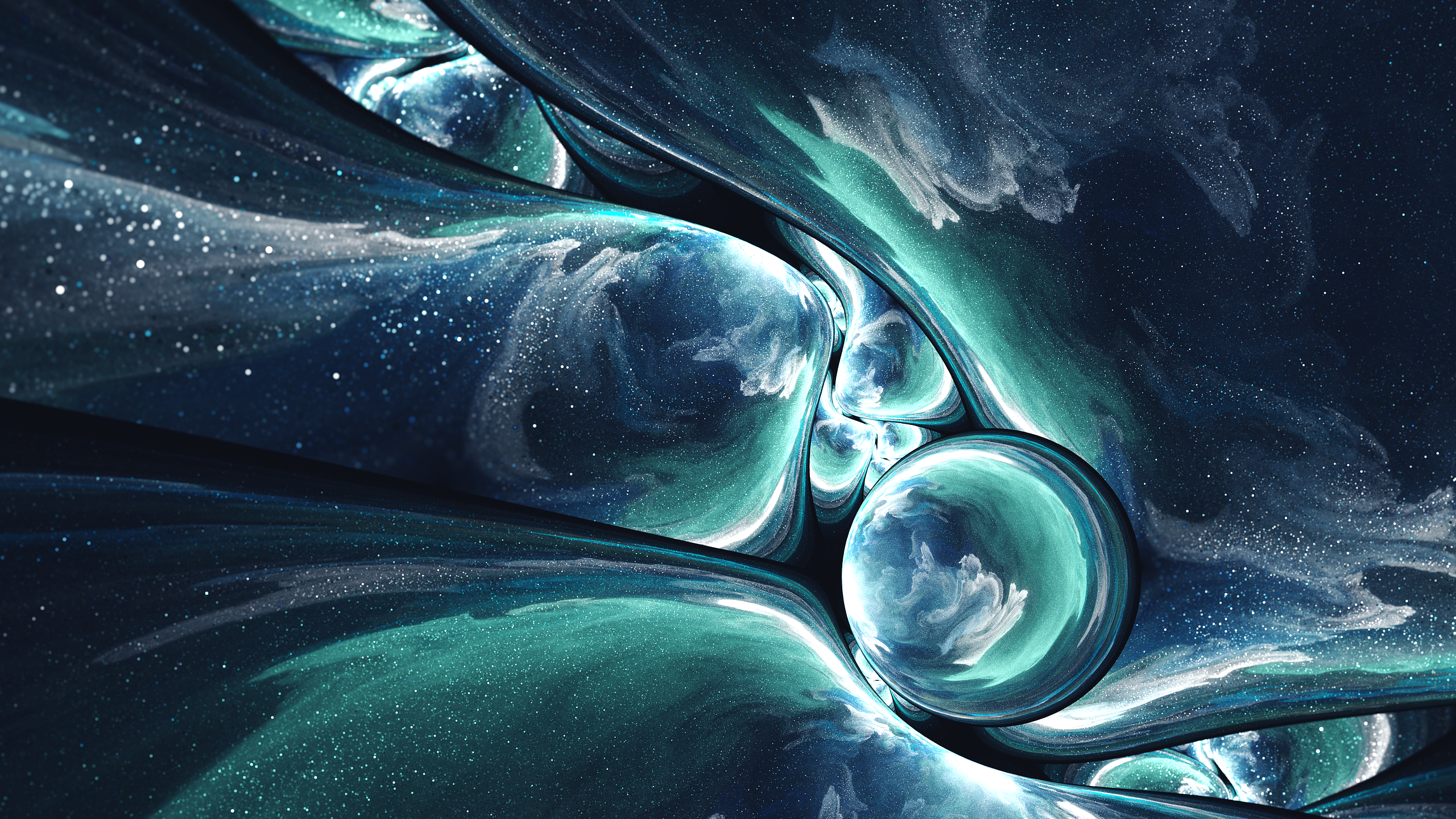 General 2560x1440 fractal abstract shapes digital art space art turquoise blue space