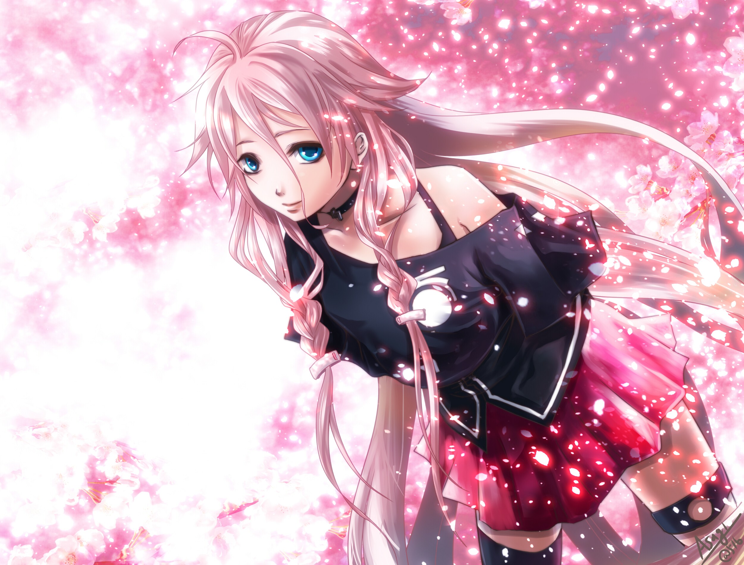 Anime 2500x1900 anime anime girls Vocaloid long hair pink hair IA (Vocaloid) Pixiv looking at viewer skirt red skirt aqua eyes watermarked