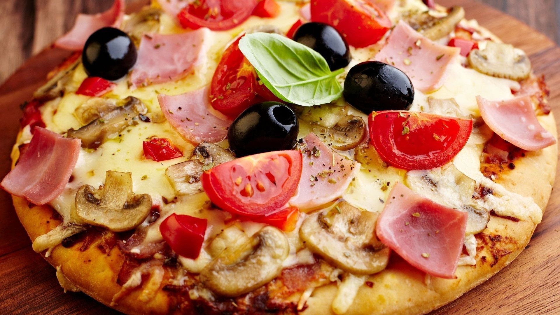 General 1920x1080 pizza food dishes tomatoes mushroom olives cheese closeup