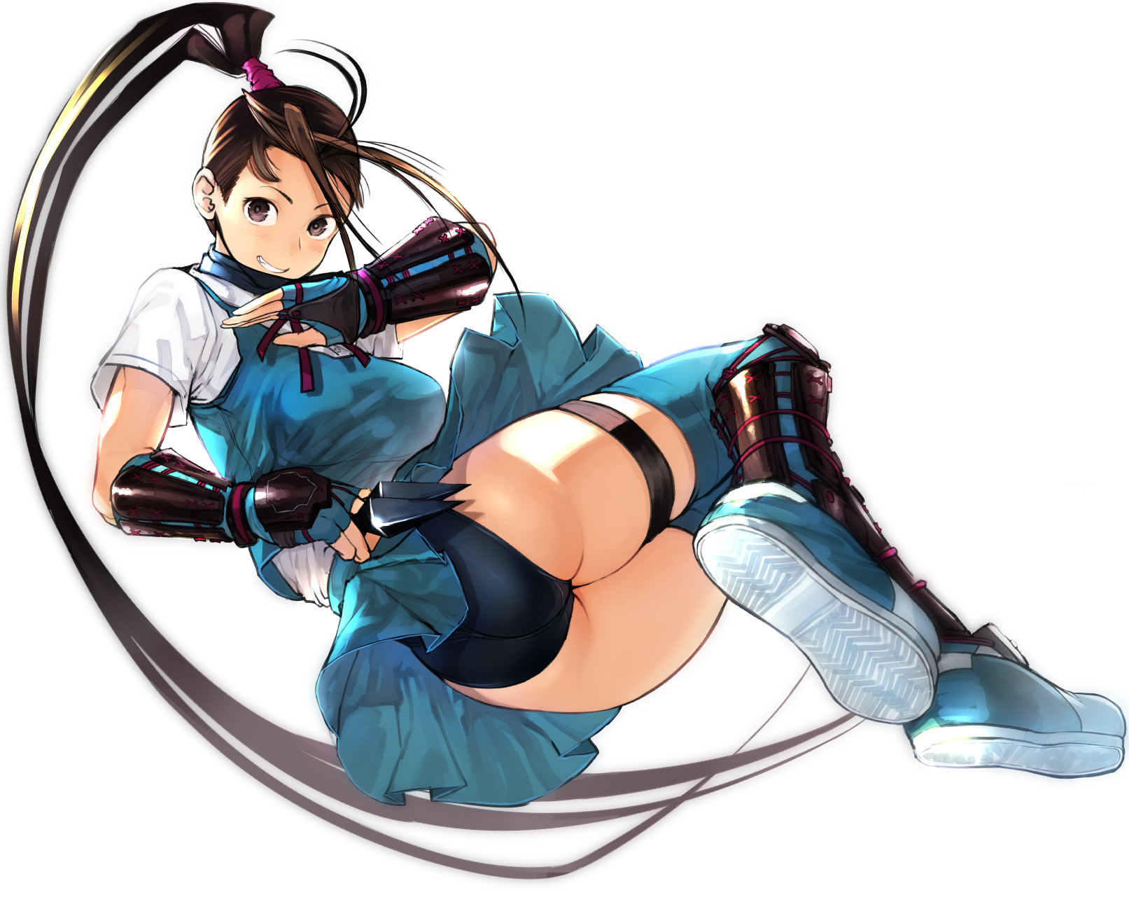 Anime 1613x1318 Ibuki (Street Fighter) Street Fighter ponytail ass white background rear view video games video game girls long hair looking at viewer legs legs together video game warriors