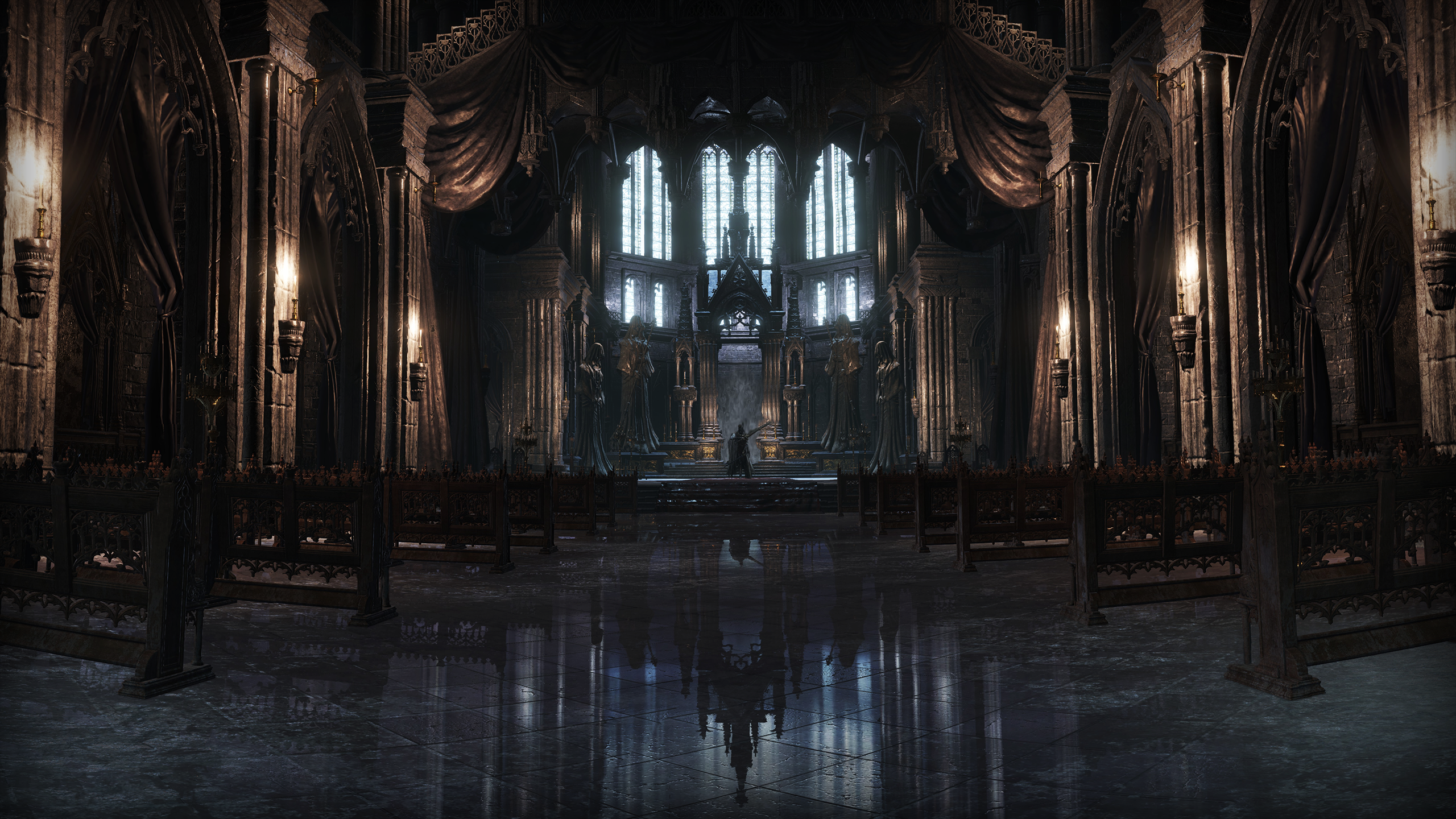General 2560x1440 Dark Souls III video games cathedral Irithyll From Software reflection screen shot