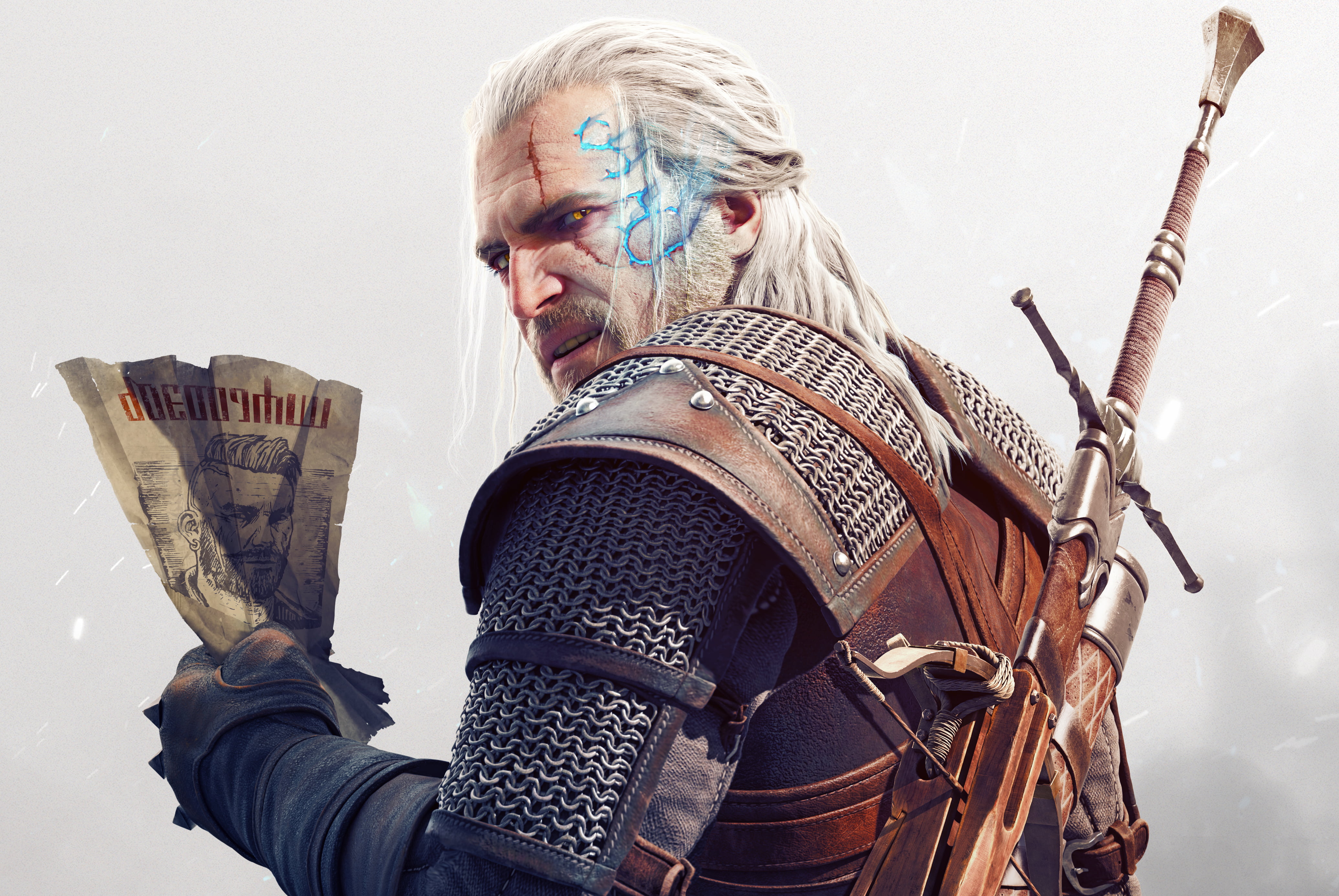 General 4141x2771 The Witcher The Witcher 3: Wild Hunt The Witcher 3: Wild Hunt – Hearts of Stone video games CD Projekt RED Geralt of Rivia video game men Wanted posters video game characters Video Game Heroes white background simple background sword PC gaming RPG