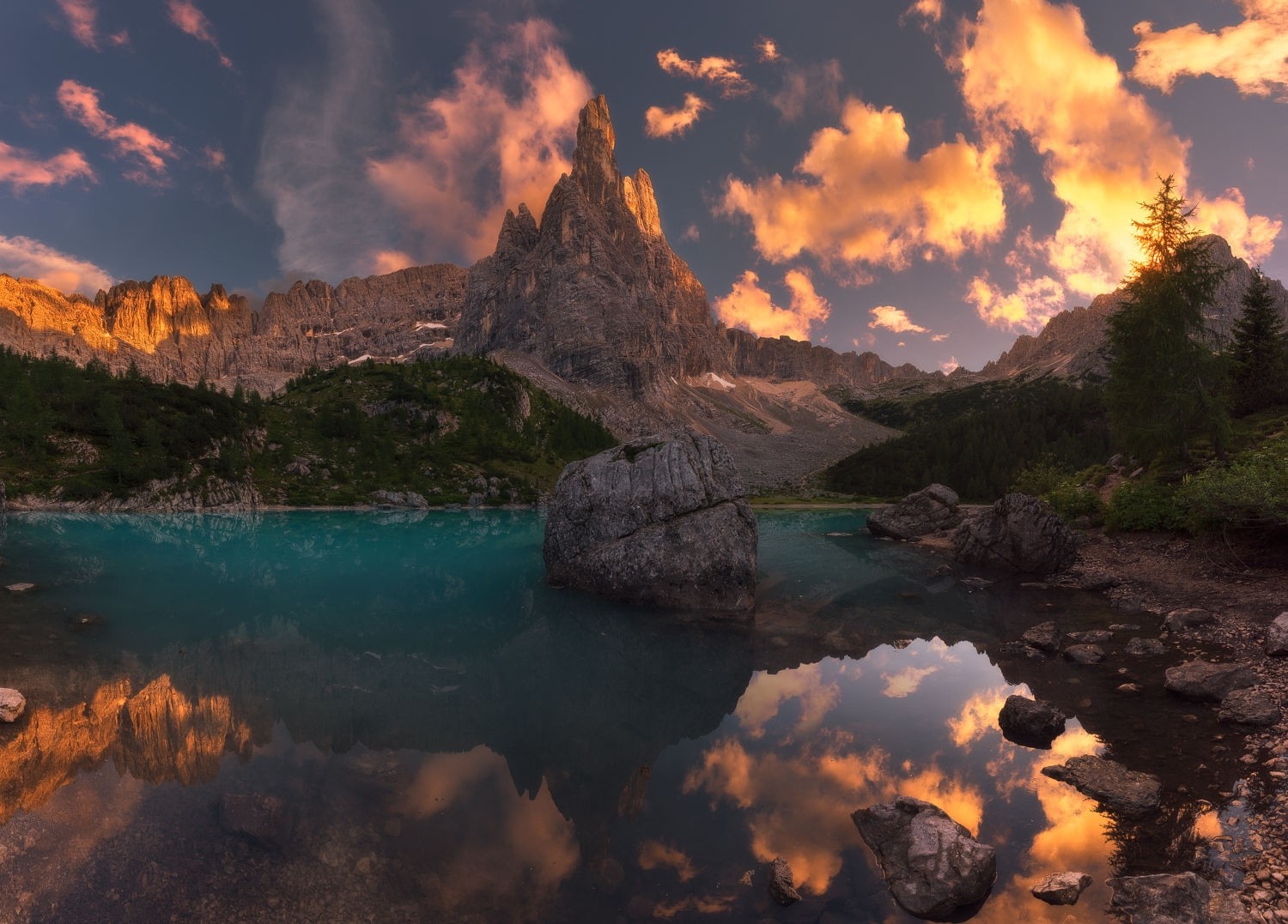 General 1500x1077 photography nature landscape summer sunset lake reflection calm waters mountains trees sunlight Alps Italy
