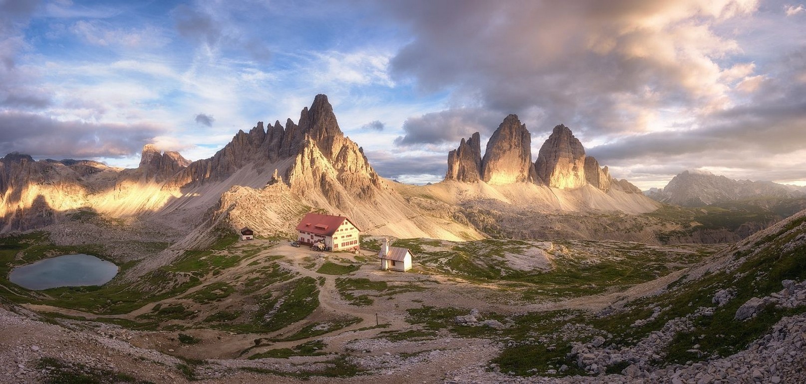 General 1615x770 nature photography landscape mountains lagoon panorama summer morning sunlight hotel Dolomites Italy
