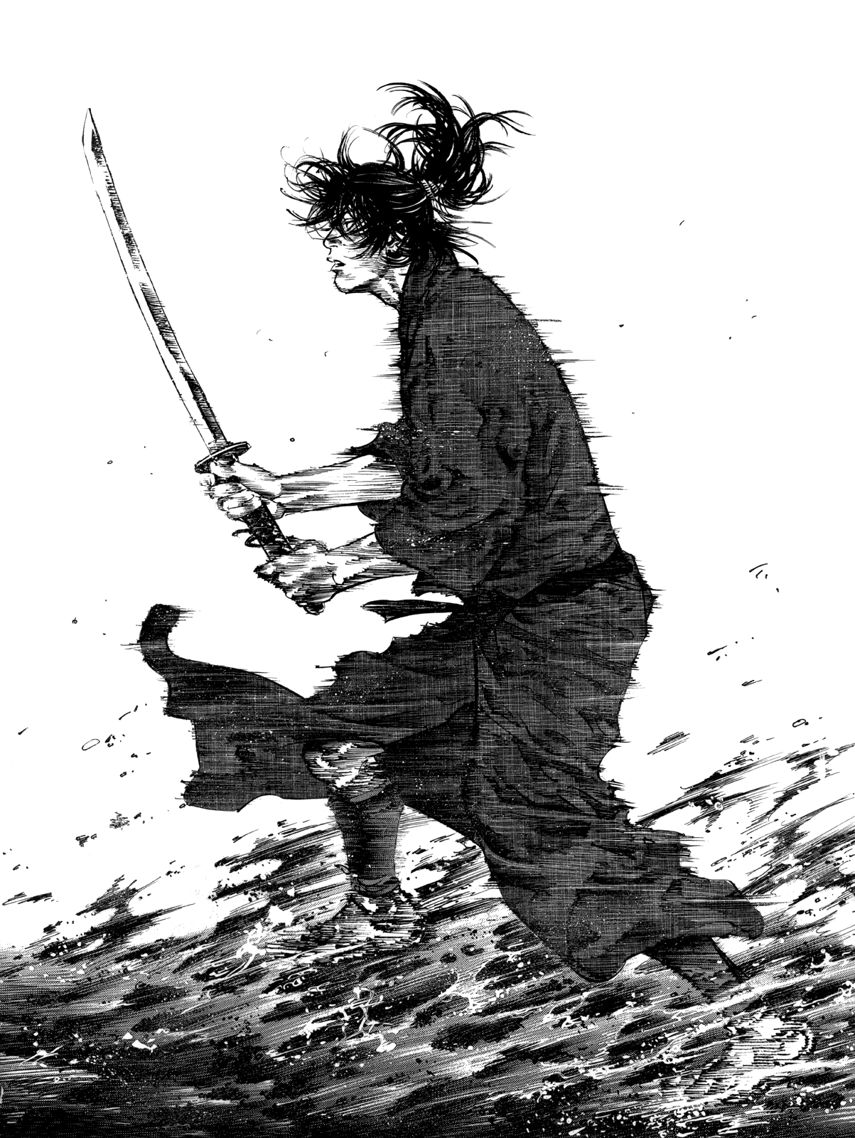 Anime 1203x1600 Vagabond Takehiko Inoue Vagabond : Sumi samurai sword anime katana monochrome anime men men weapon