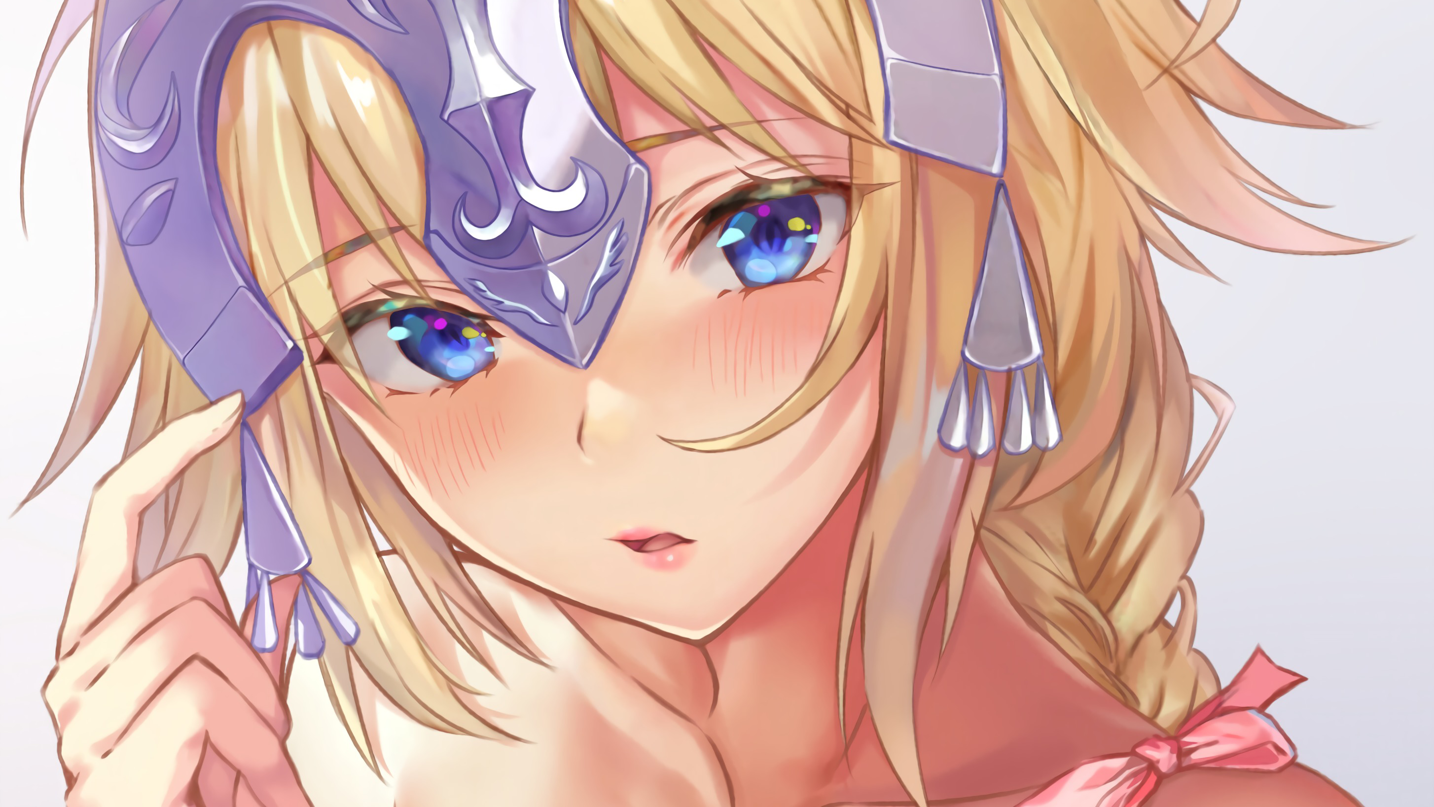 Anime 2908x1636 Fate/Grand Order Ruler (Fate/Grand Order) Fate series blonde blue eyes long hair knot anime girls Jeanne d'Arc (Fate) face cropped artwork Aimee