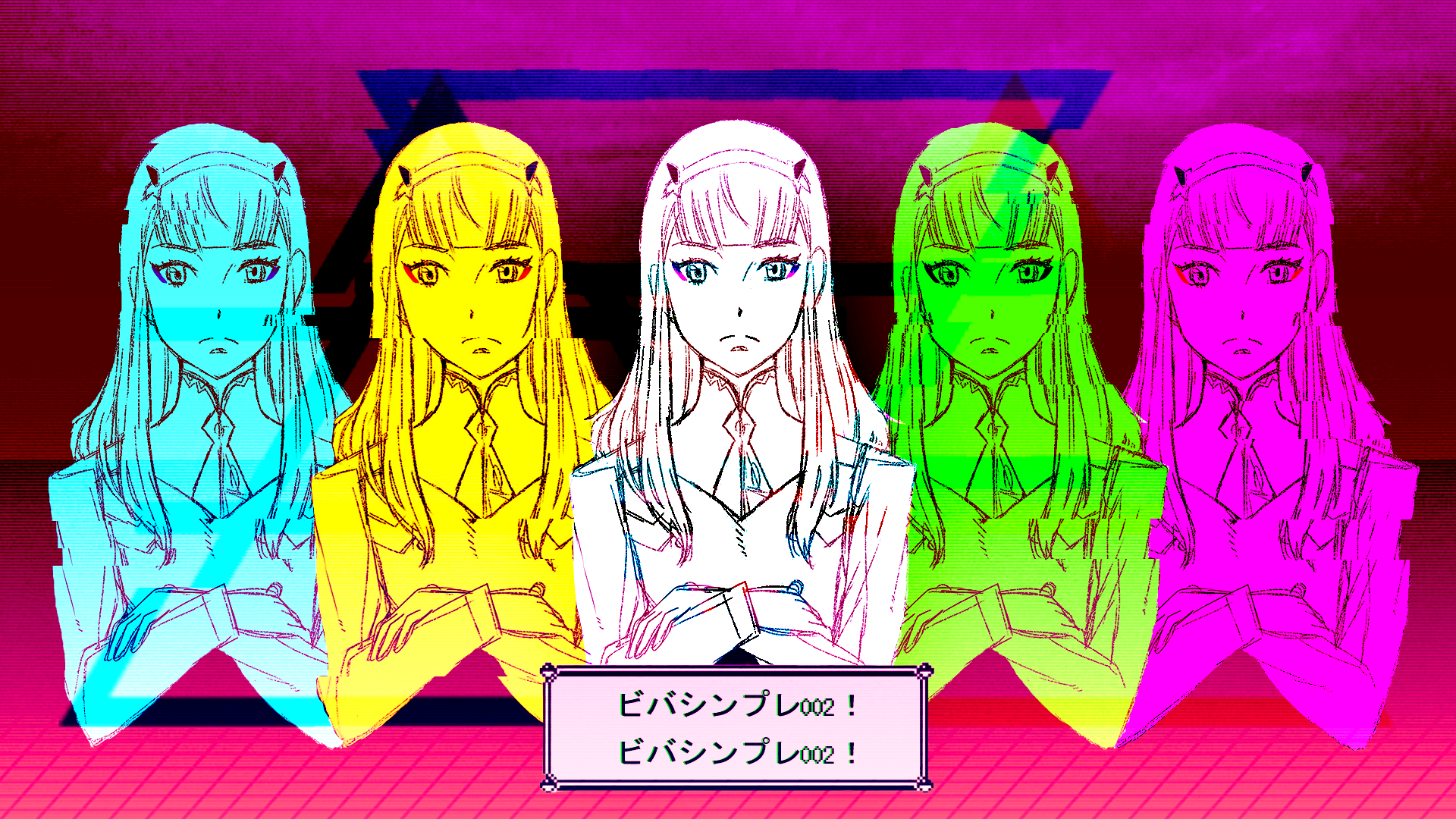 Anime 1920x1080 Darling in the FranXX Zero Two (Darling in the FranXX) vaporwave chromatic aberration grid anime girls love