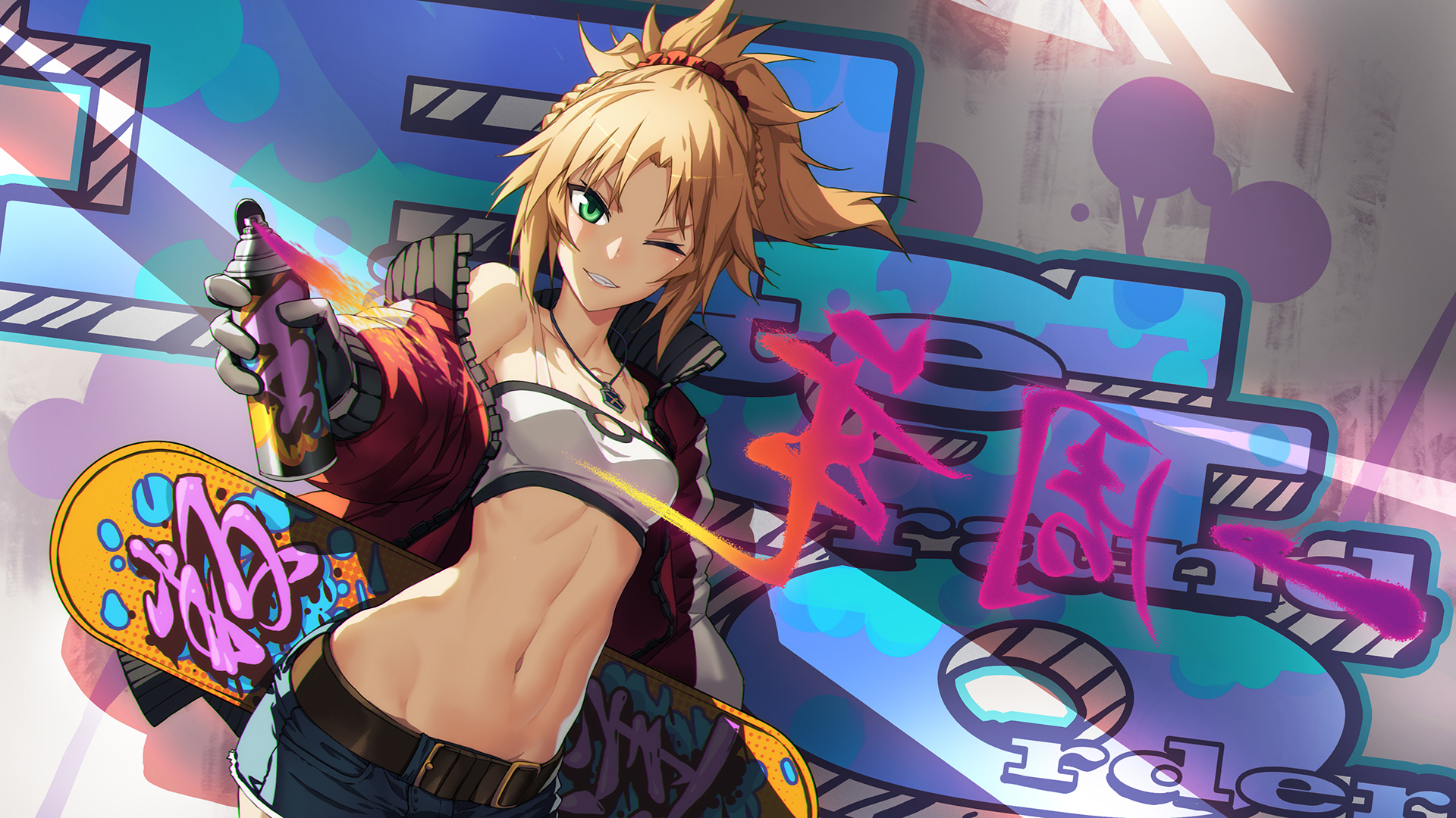 Anime 1920x1080 Fate series Fate/Apocrypha  anime girls Mordred (Fate/Apocrypha) graffiti spray can 2D Fate/Grand Order fan art MadYY