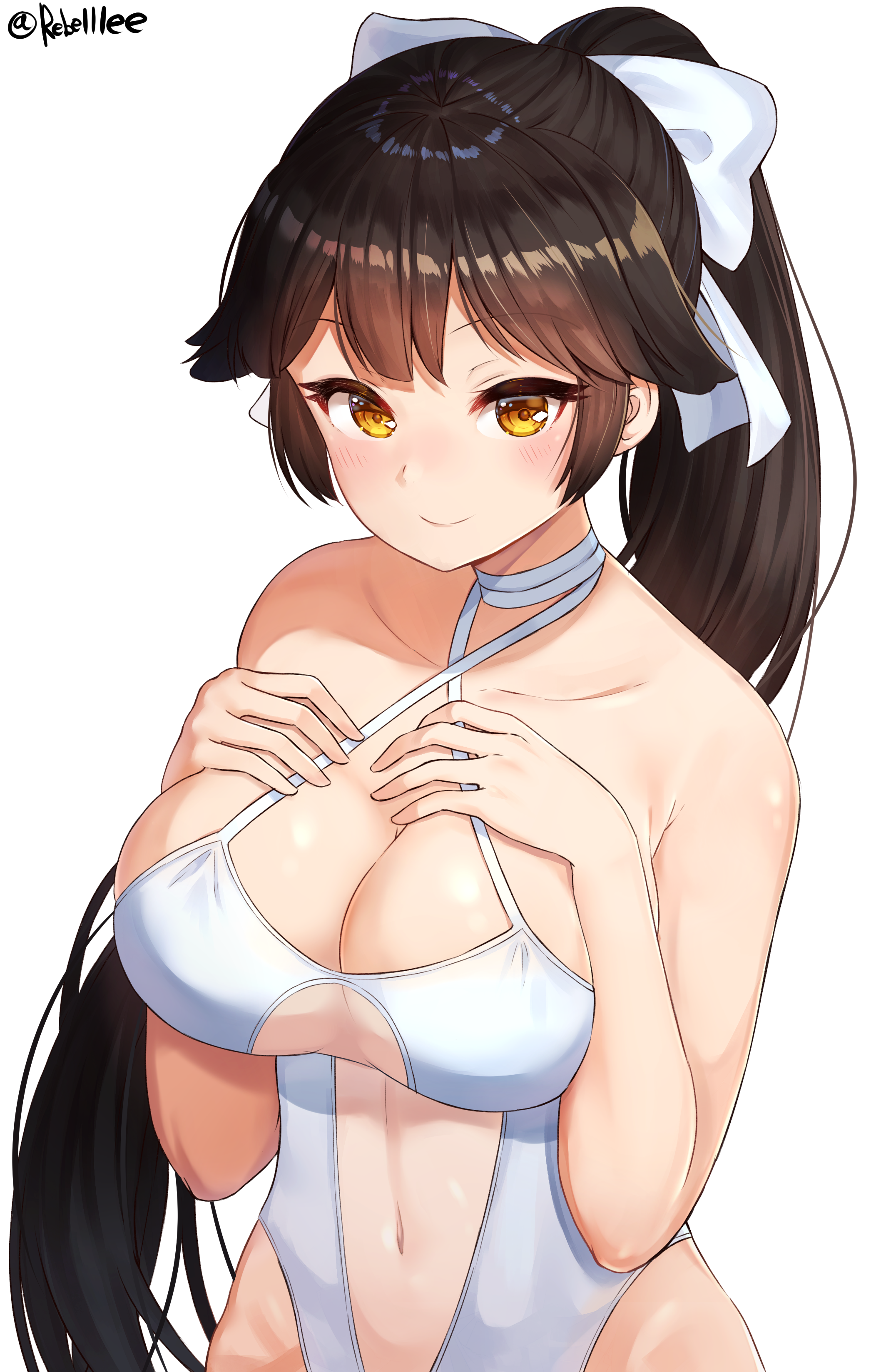 Anime 2104x3296 boobs Azur Lane cleavage see-through clothing one-piece swimsuit Takao (Azur Lane) white background big boobs