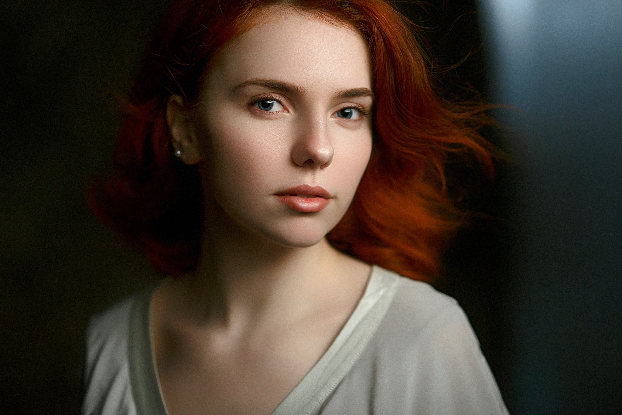 People 2048x1367 redhead Pavel Cherepko women portrait simple background looking at viewer