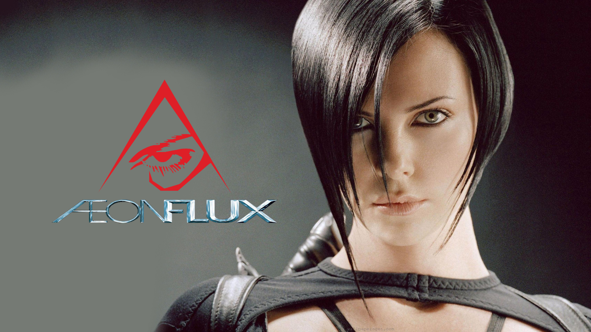 People 1920x1080 Aeon Flux Charlize Theron actress South African South African women face women looking at viewer simple background logo
