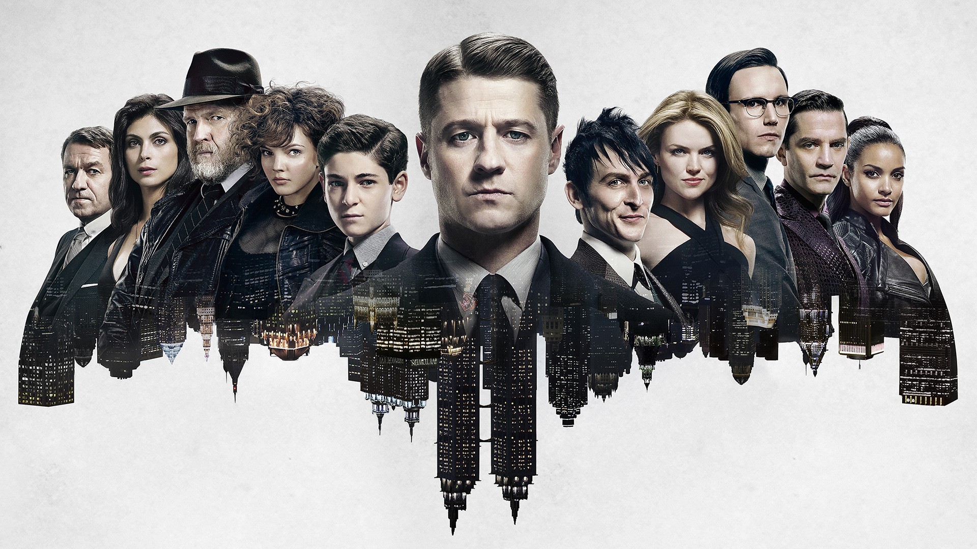 General 1920x1080 Gotham The Upside Down frontal view centered simple background upside down white background smiling TV series promotional