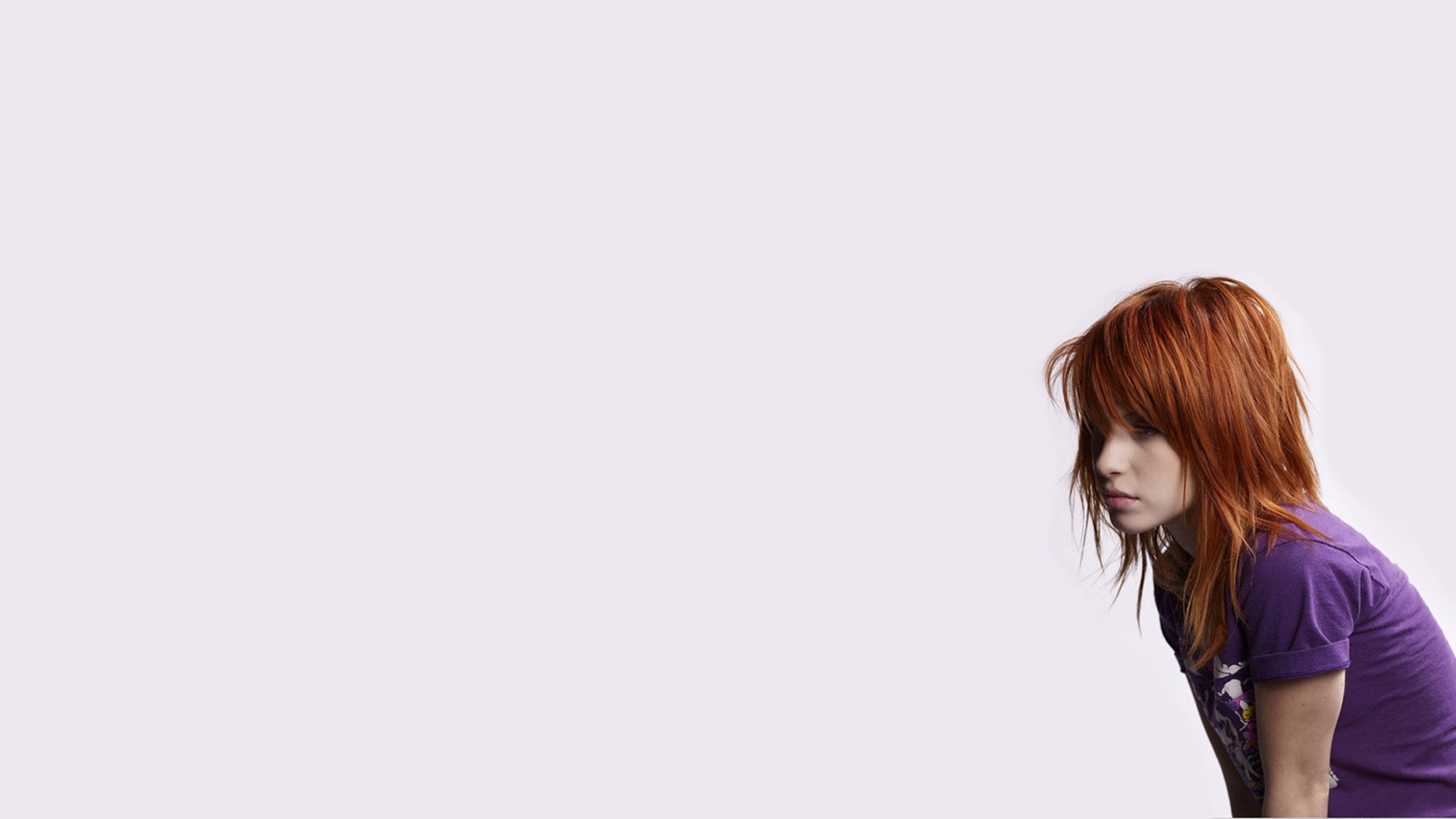 People 1920x1080 simple background Paramore Hayley Williams redhead women singer music women indoors white background indoors studio purple top hair in face