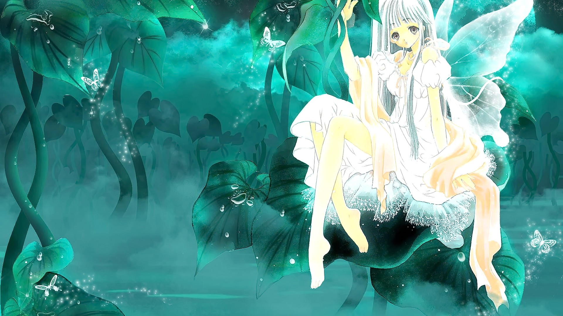 Anime 1920x1080 anime anime girls blonde long hair looking at viewer original characters fantasy art fantasy girl leaves plants barefoot