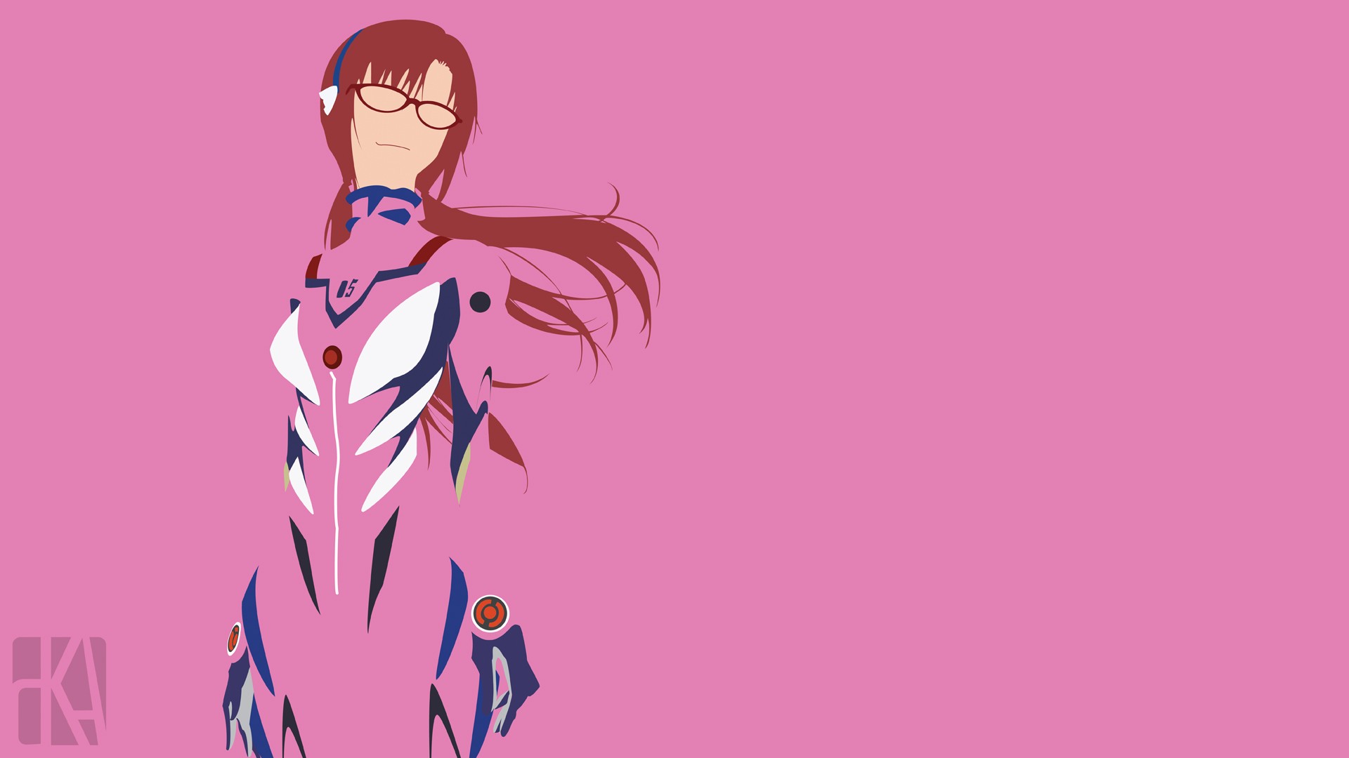 Anime 1920x1080 anime Neon Genesis Evangelion Evangelion: 3.0 You Can (Not) Redo Makinami Mari Illustrious anime girls pink background simple background minimalism women with glasses redhead long hair numbers