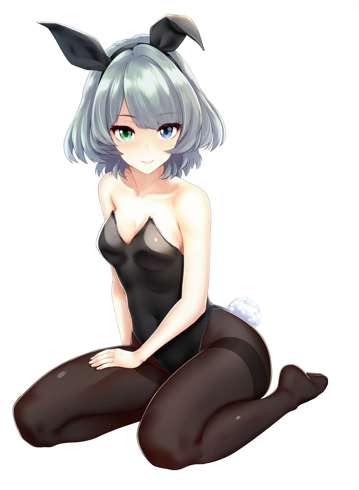 Anime 1200x1640 animal ears bunny ears bunny suit cleavage heterochromia white background pantyhose tail Takagaki Kaede THE iDOLM@STER THE iDOLM@STER: Cinderella Girls