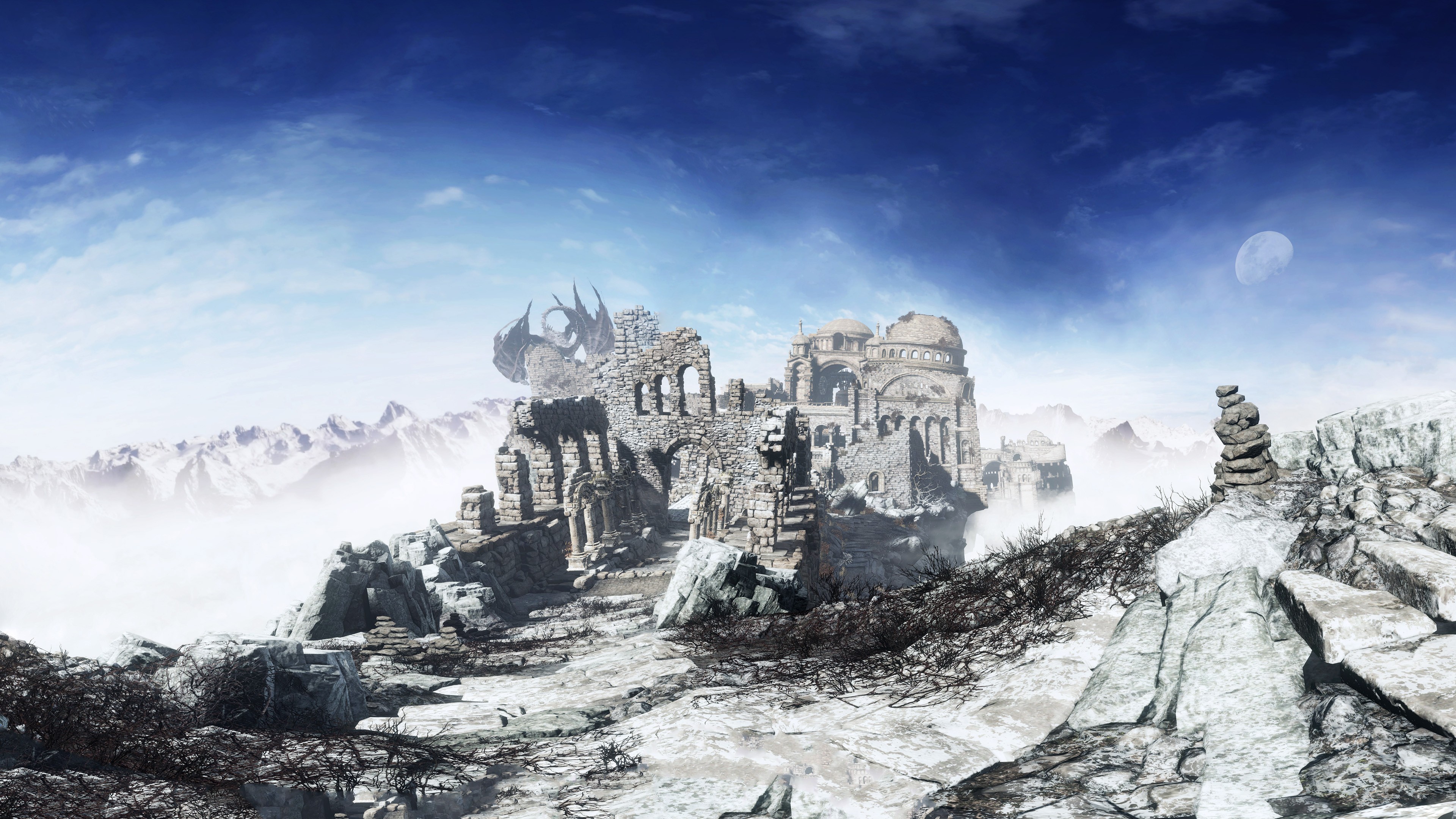 General 3840x2160 Dark Souls III video games sky Moon video game landscape From Software screen shot ruins