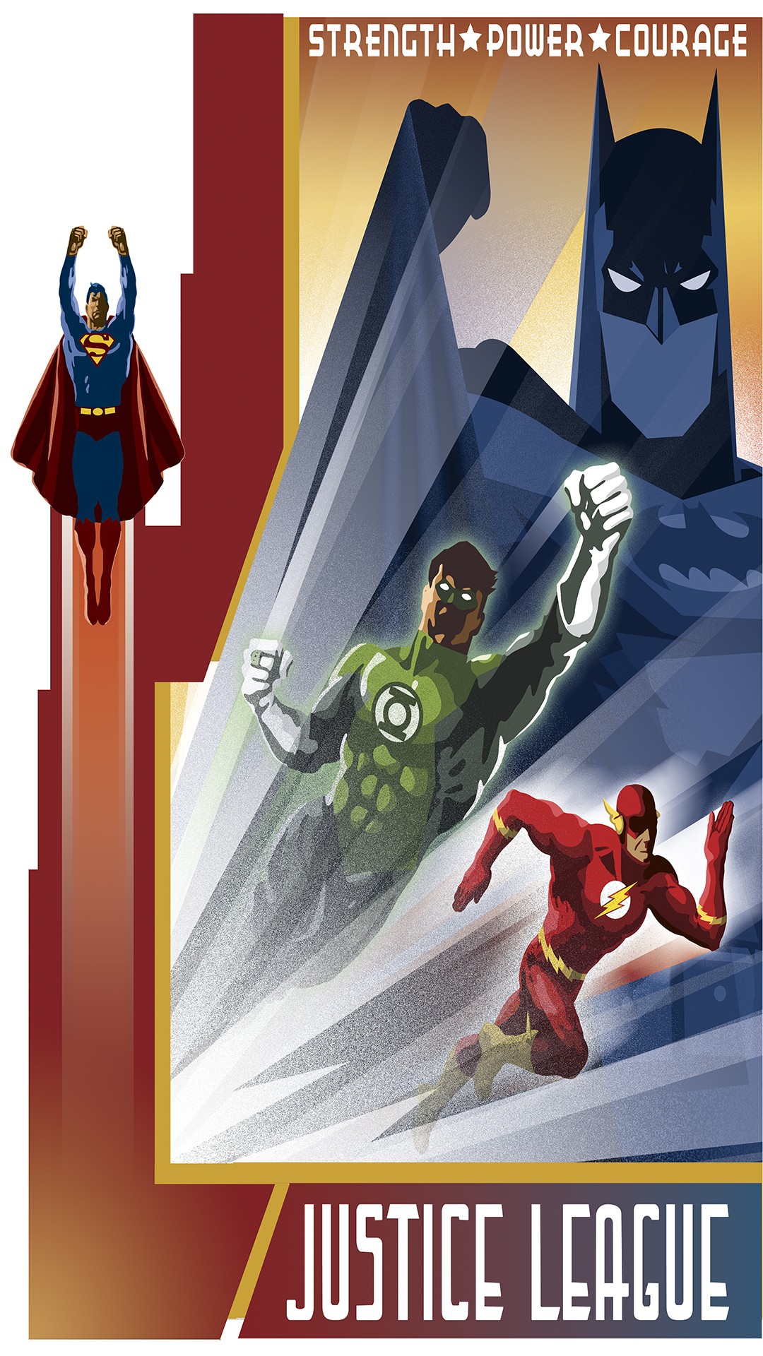 General 1080x1920 Justice League men Batman logo Superman Green Lantern vintage banner superhero The Flash portrait display