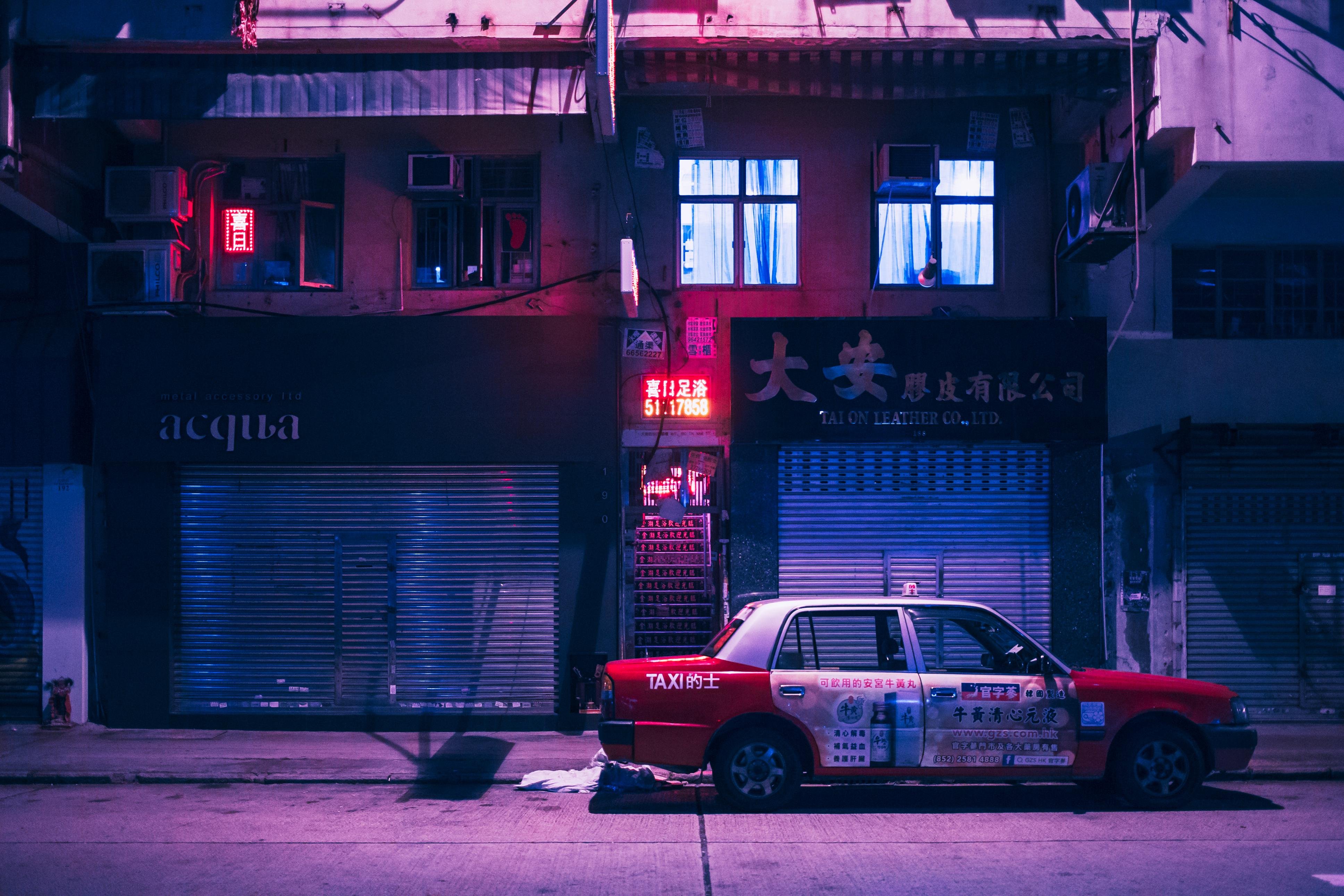 General 3872x2581 Hong Kong China vaporwave neon car taxi city