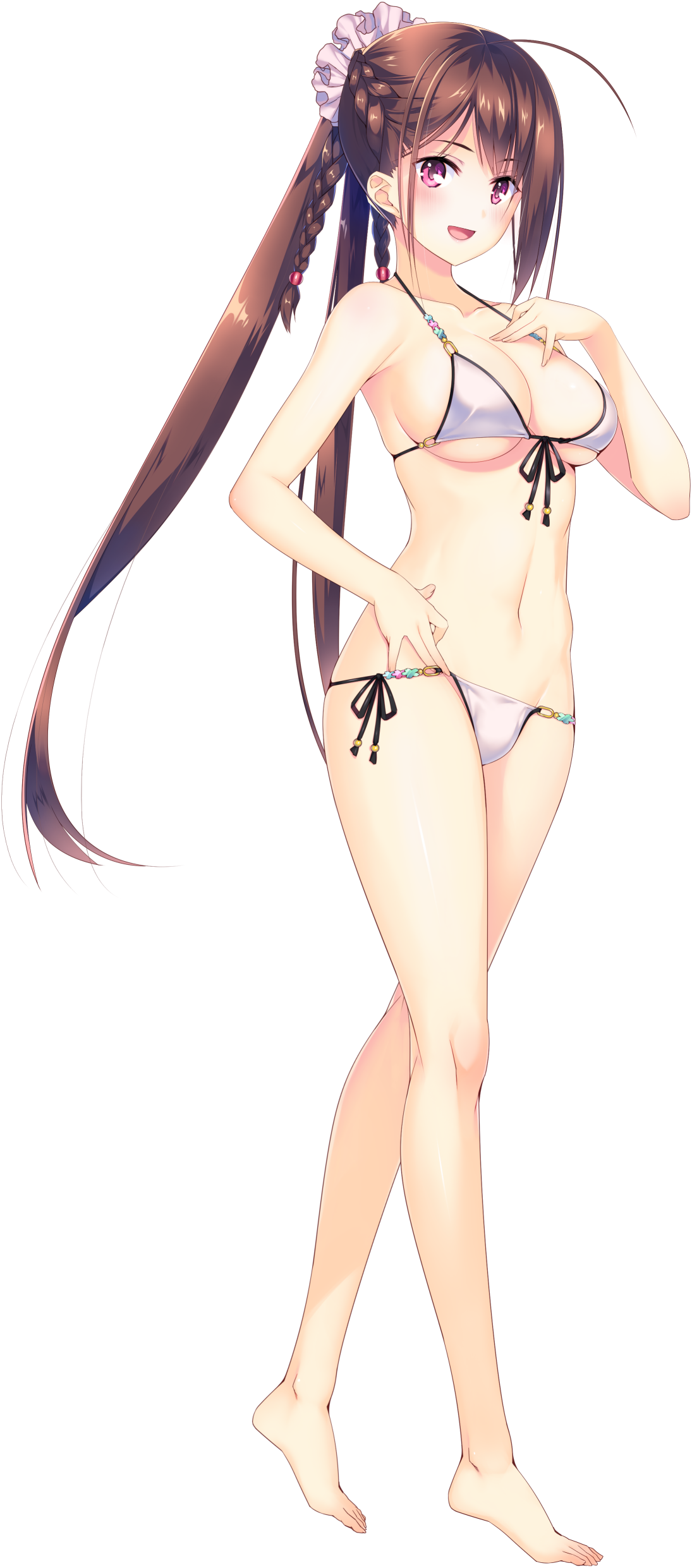 Anime 1095x2482 boobs long hair simple background bikini underboob headdress white swimsuit transparent background