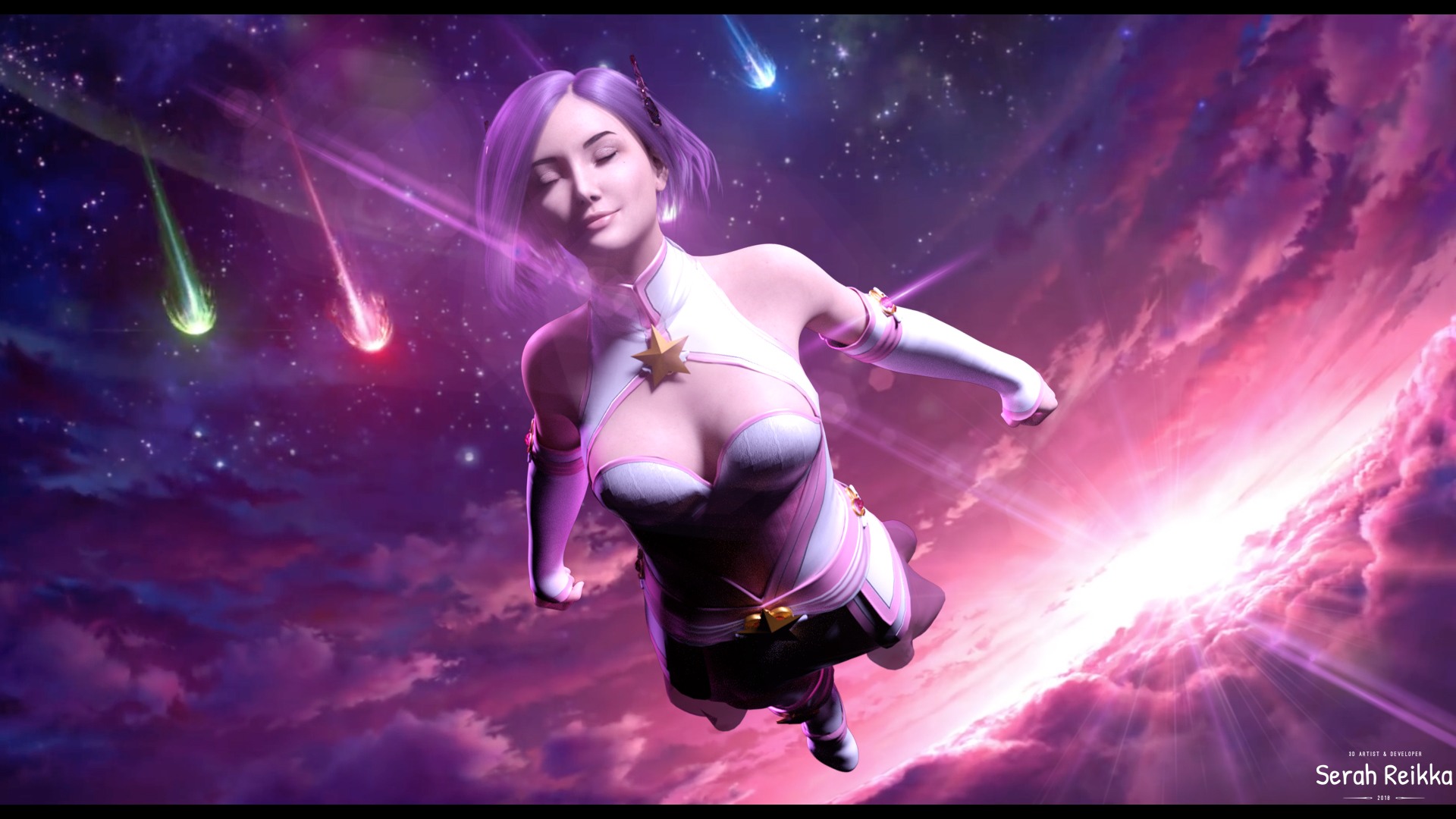 General 1920x1080 women League of Legends cosplay pink hair CGI digital art space art flying 4Gamers Star Guardian